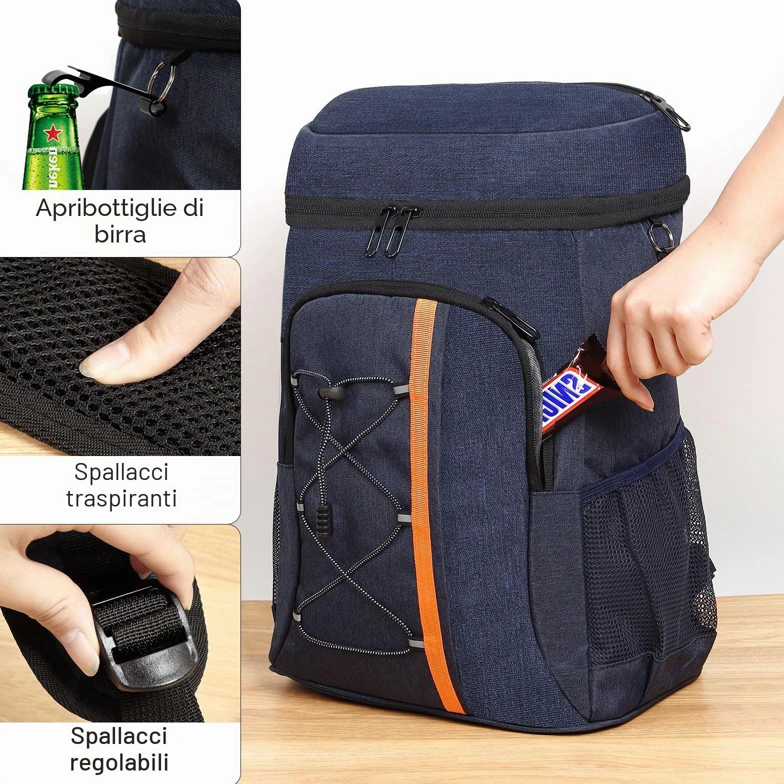 Borsa termica 28 l, zaino frigo grande, borsa frigo pieghevole, per viaggi e picnic
