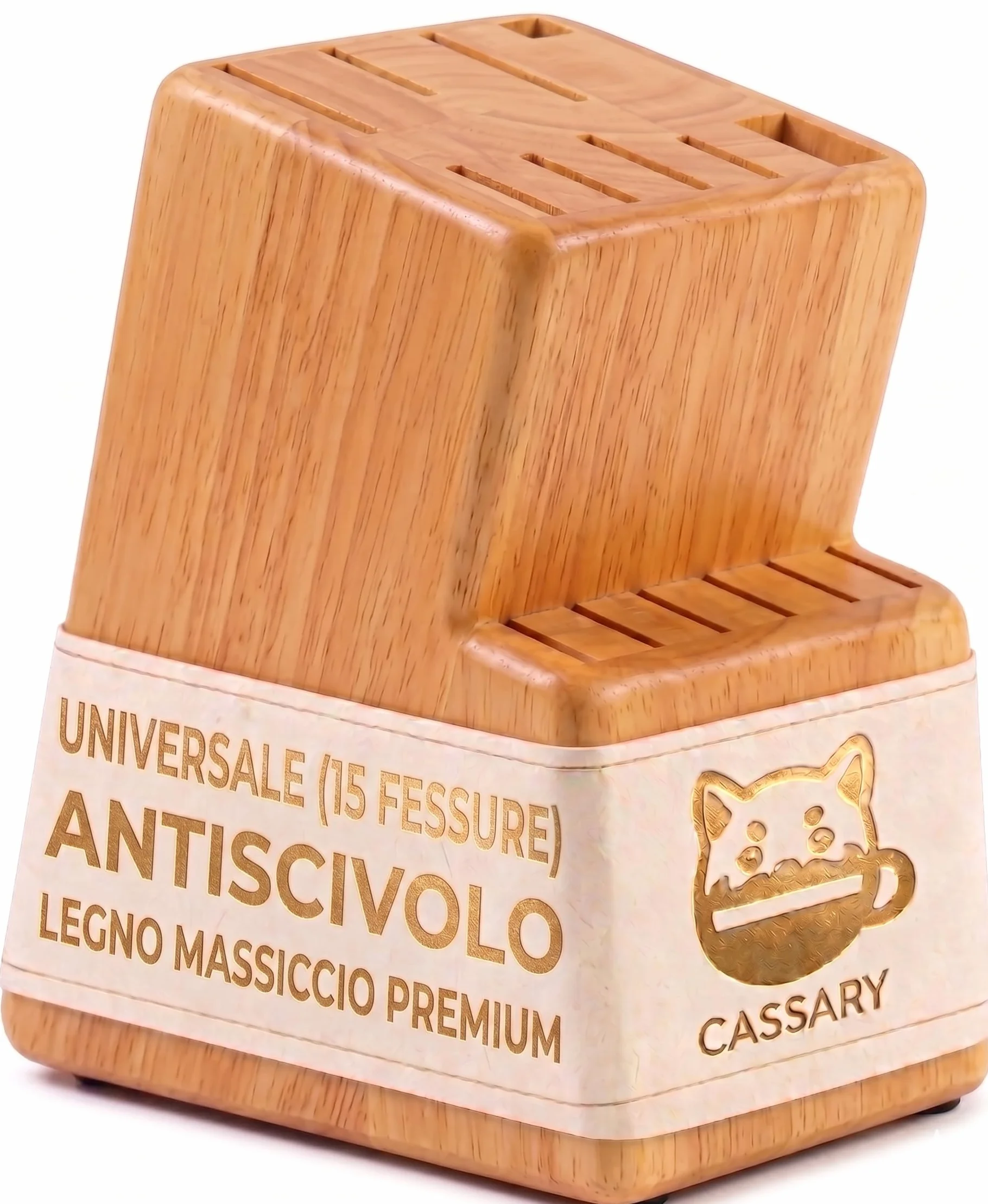 Ceppo per coltelli da cucina universale 15 pezzi. Porta coltelli da cucina realizzato in legno massiccio. Supporto per i coltelli robusto ed elegante. Portacoltelli da cuccina (Quercia)