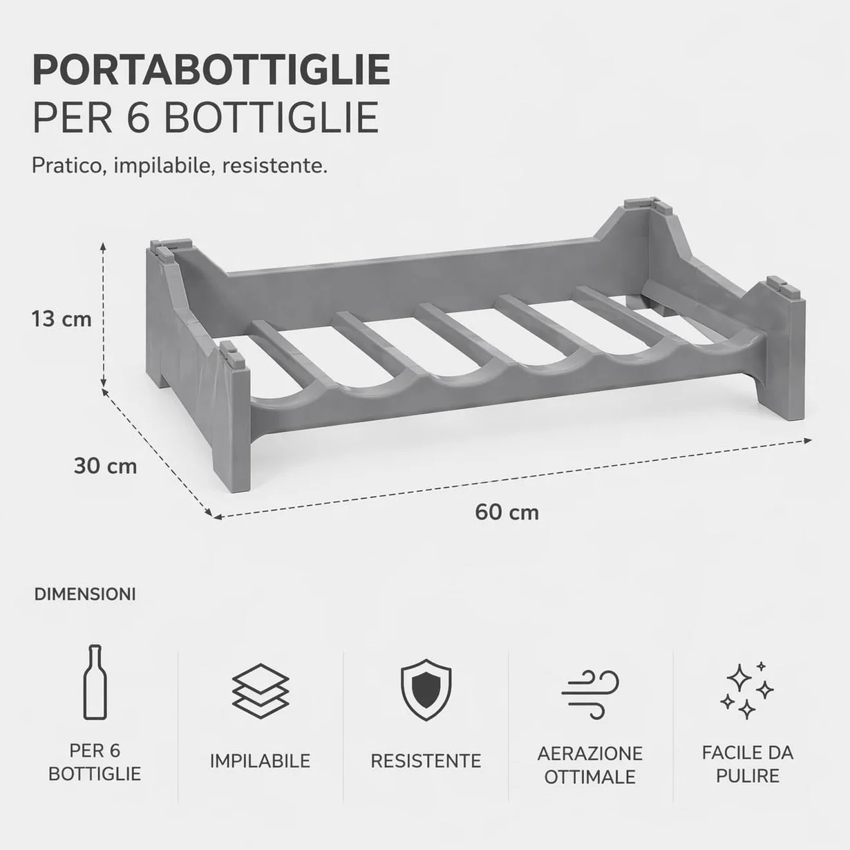 Set Cantinetta Vino Portabottiglie in Plastica Impilabili Lavabile Modulare 6 Argento