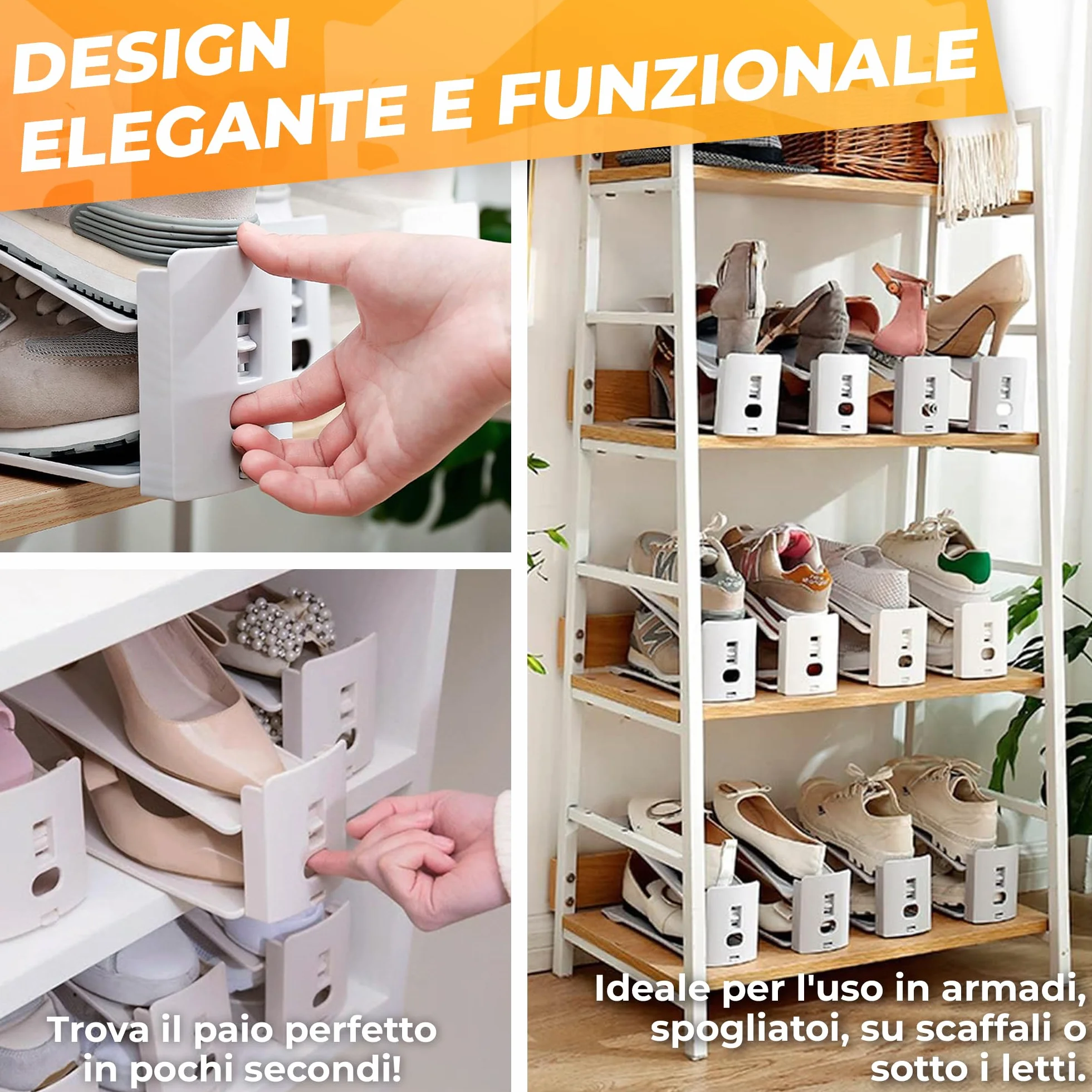 Organizer Scarpe Salvaspazio Regolabile per Armadio 12 Pezzi Bianco