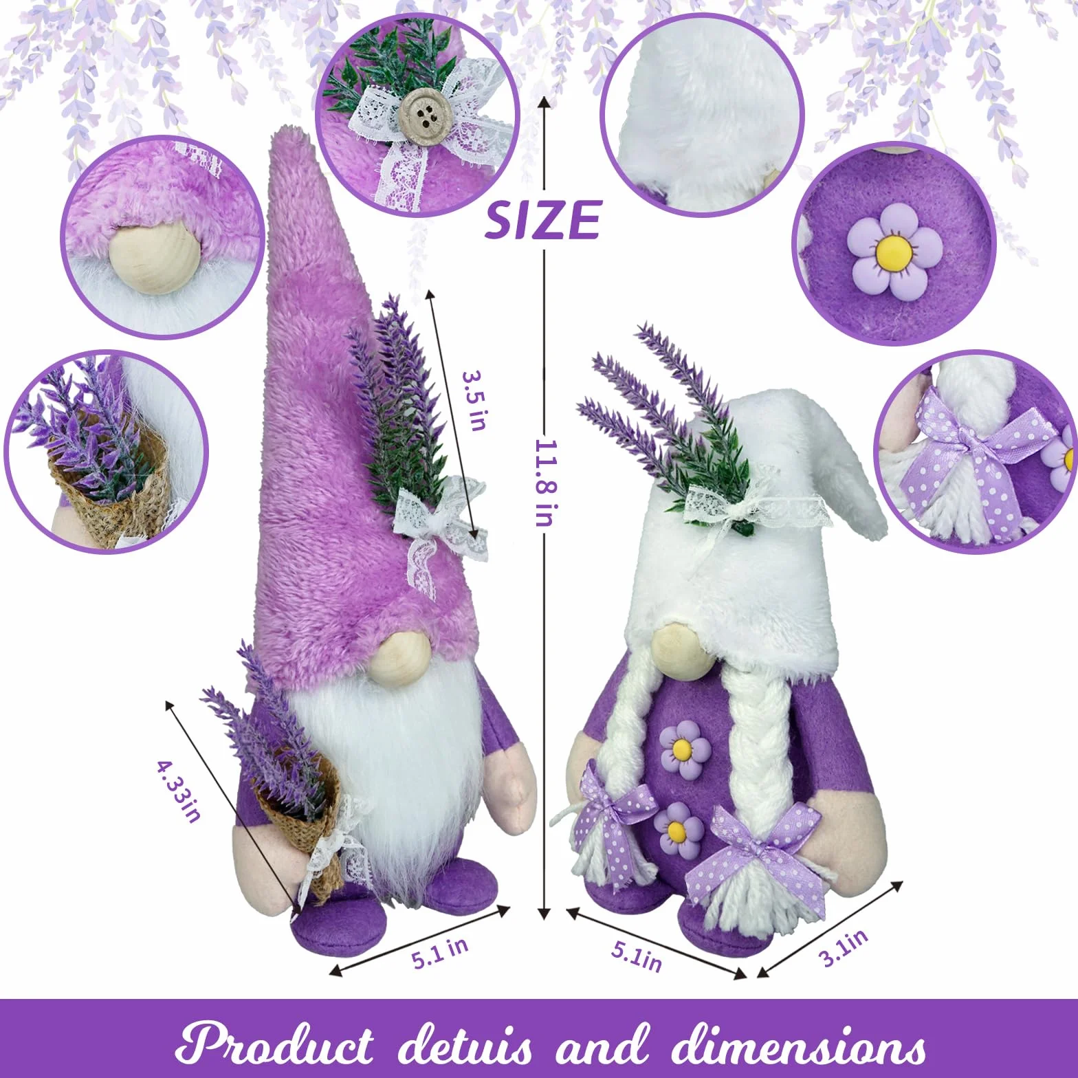 Gnomo svedese primaverile in peluche lavanda decorazione per la casa regalo fatto a mano viola per cucina vassoio