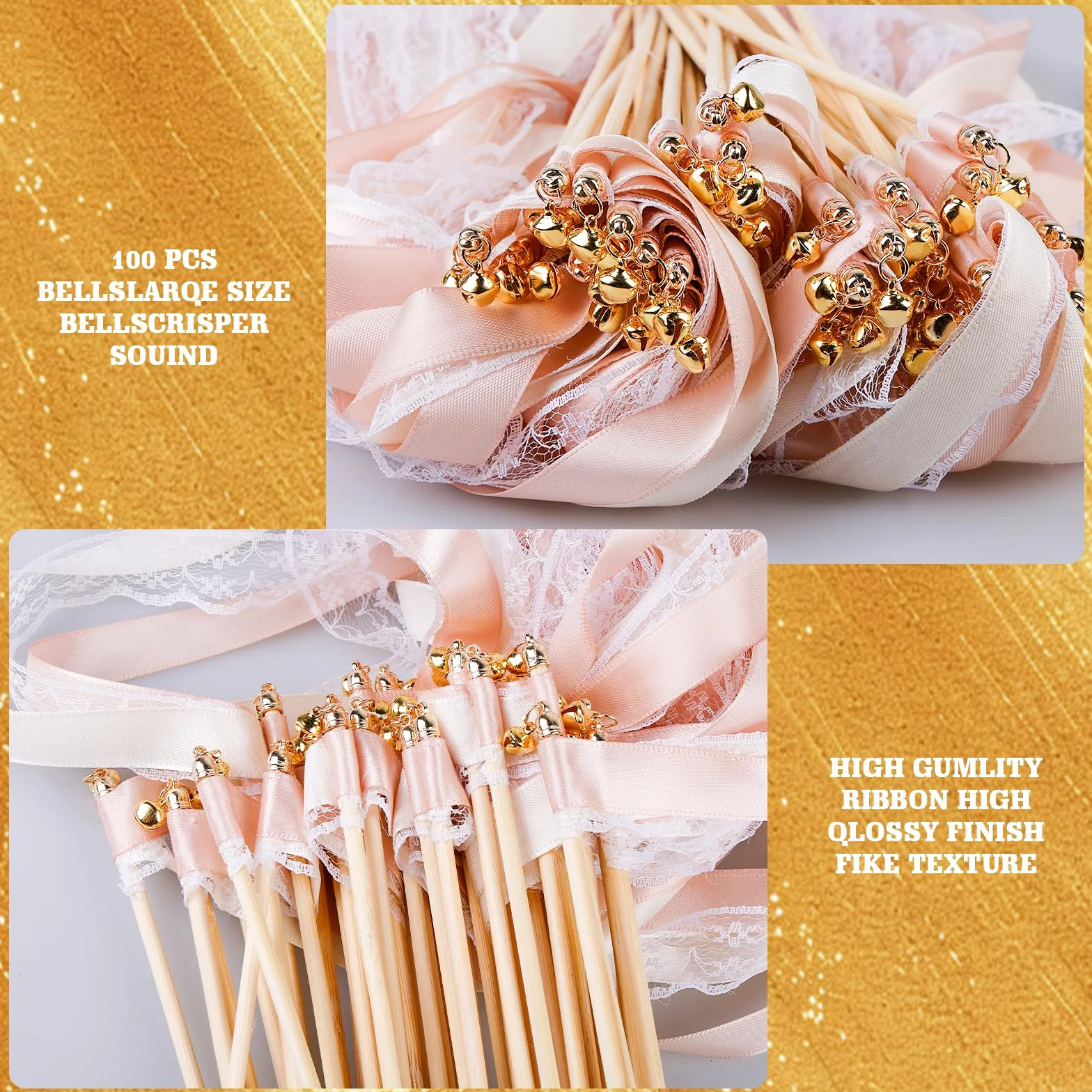 50 pezzi da parete con campana, bacchette magiche per matrimonio, stelle filanti con campane, bacchette con bacchette da sposa, bacchette con campana e nastri per matrimoni, compleanni, feste