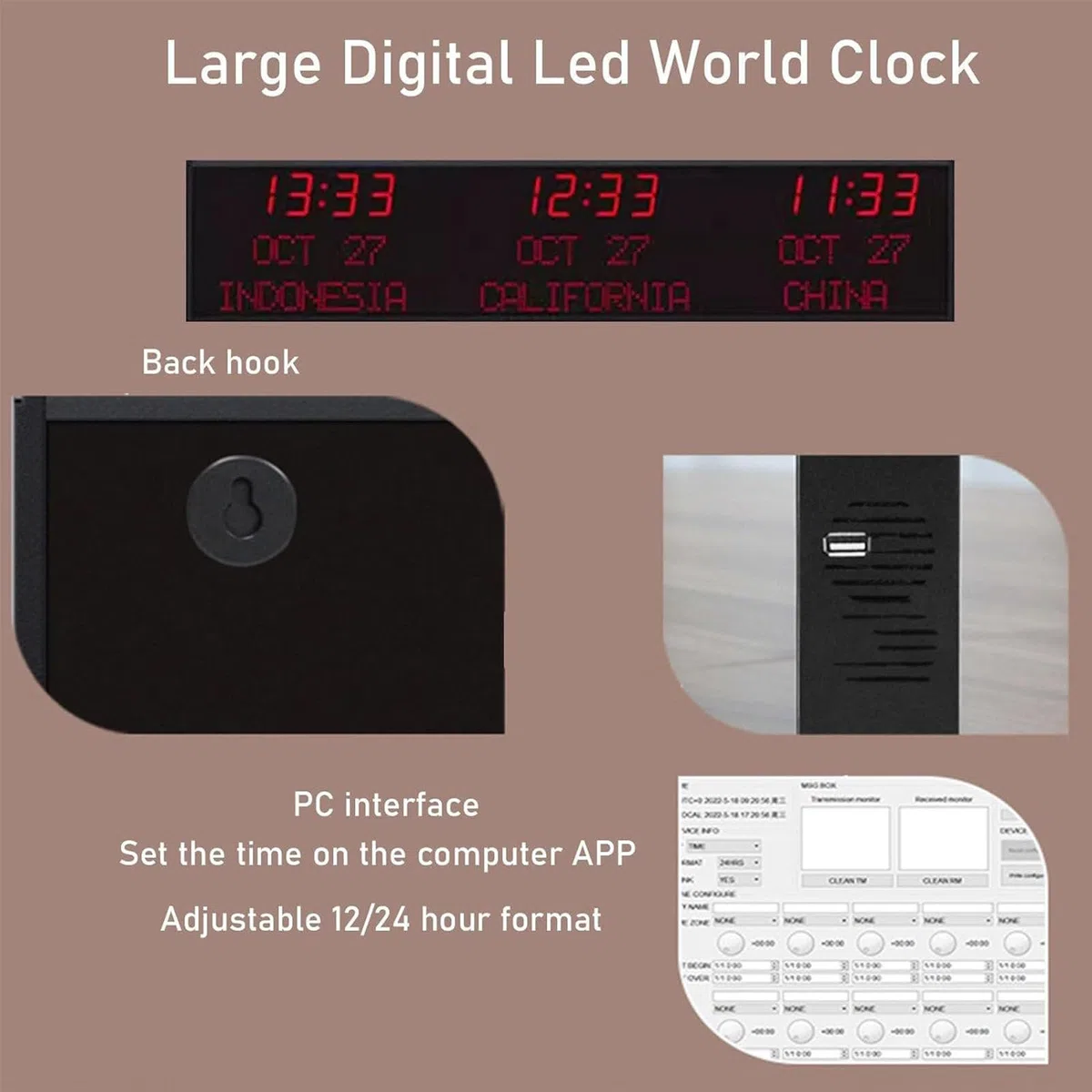Orologio Mondiale Digitale a LED, Fuso orario 3/4/5 Città Orologio Mondiale con Fuso orario Città da Parete, Materiale in Lega di Alluminio per casa, Hotel, Ufficio, aeroporti,Green-3City