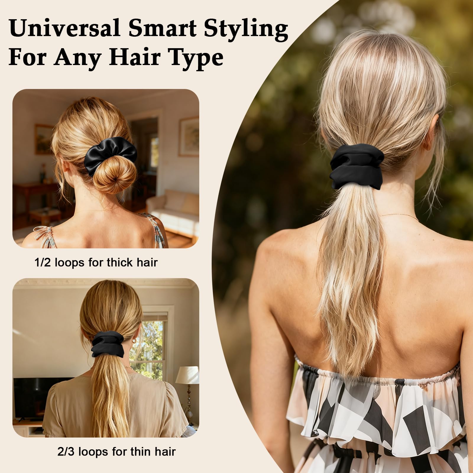 Premium Black Satin Hair Scrunchies