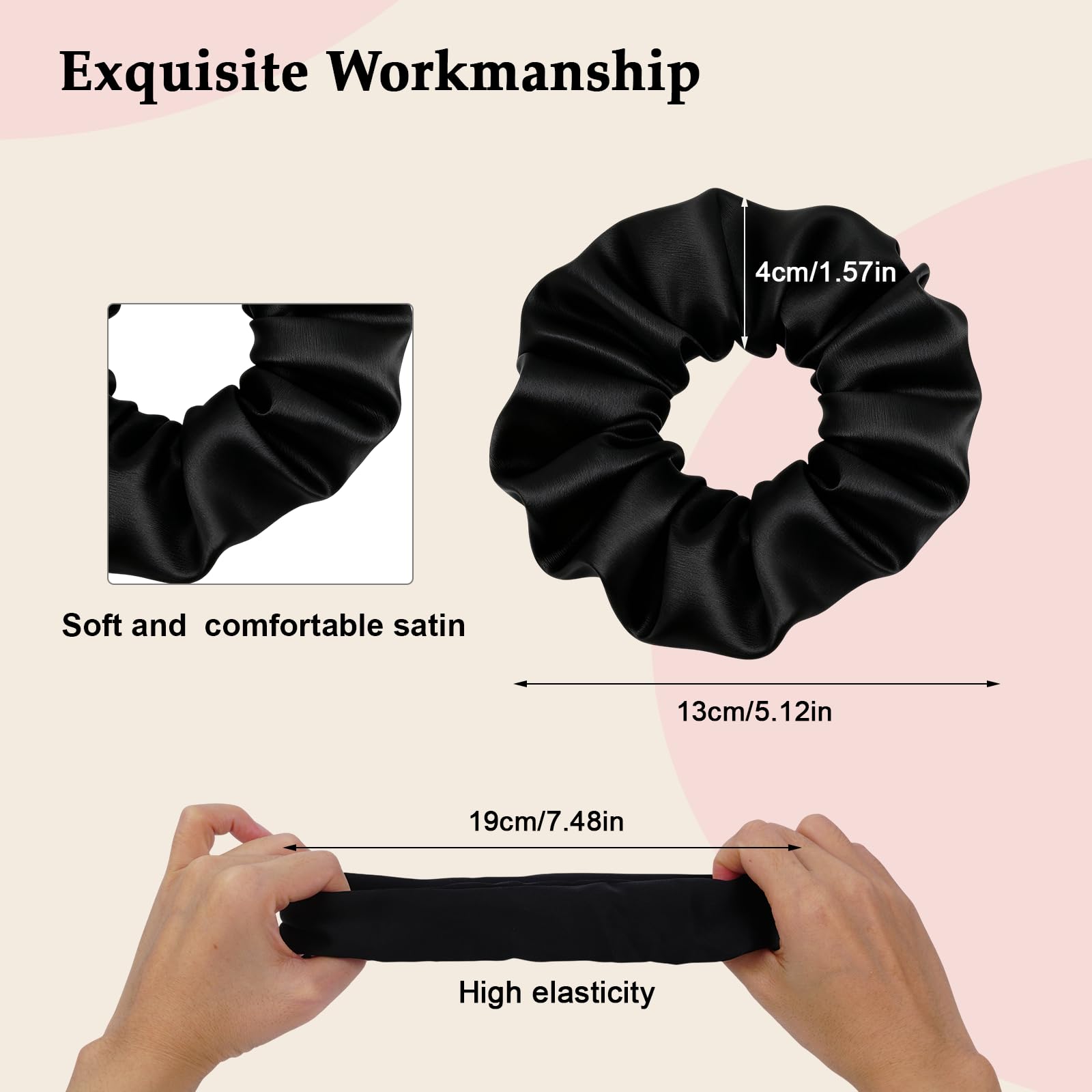 Premium Black Satin Hair Scrunchies