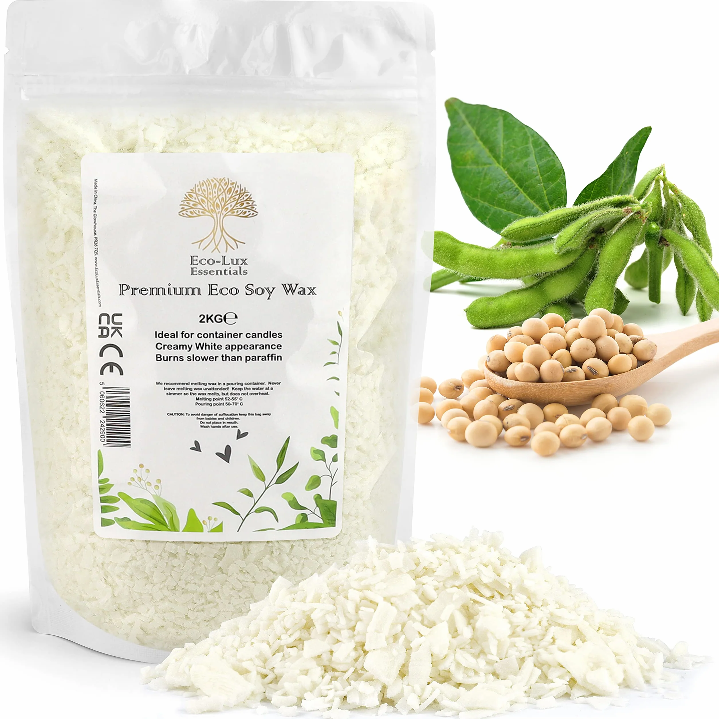Cera di soia ecologica 2 kg bianca vegana naturale Eco-Lux Essentials