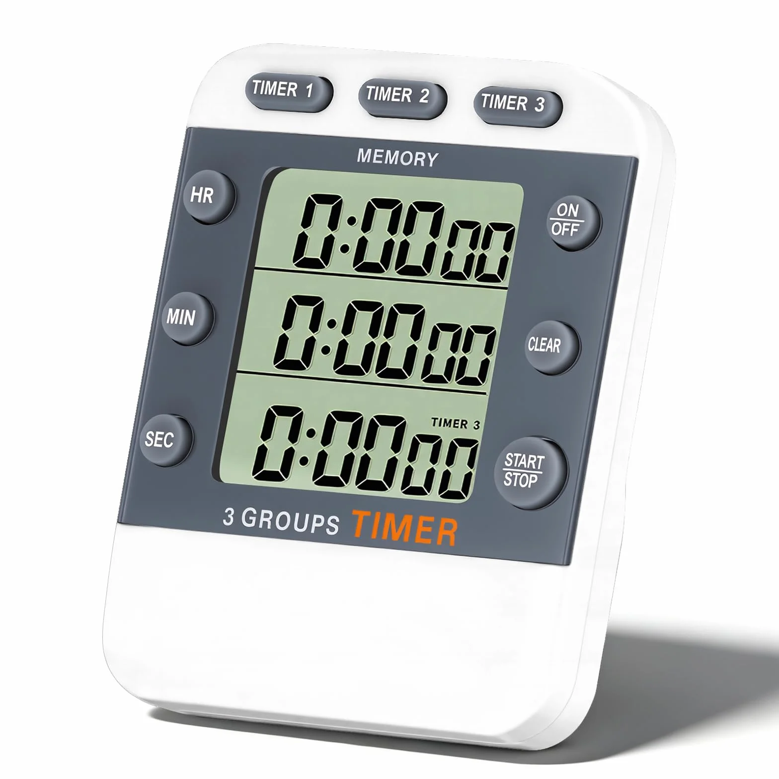 Timer digitale a 3 canali, grande display, allarme volume forte, luce lampeggiante, retro magnetico, supporto