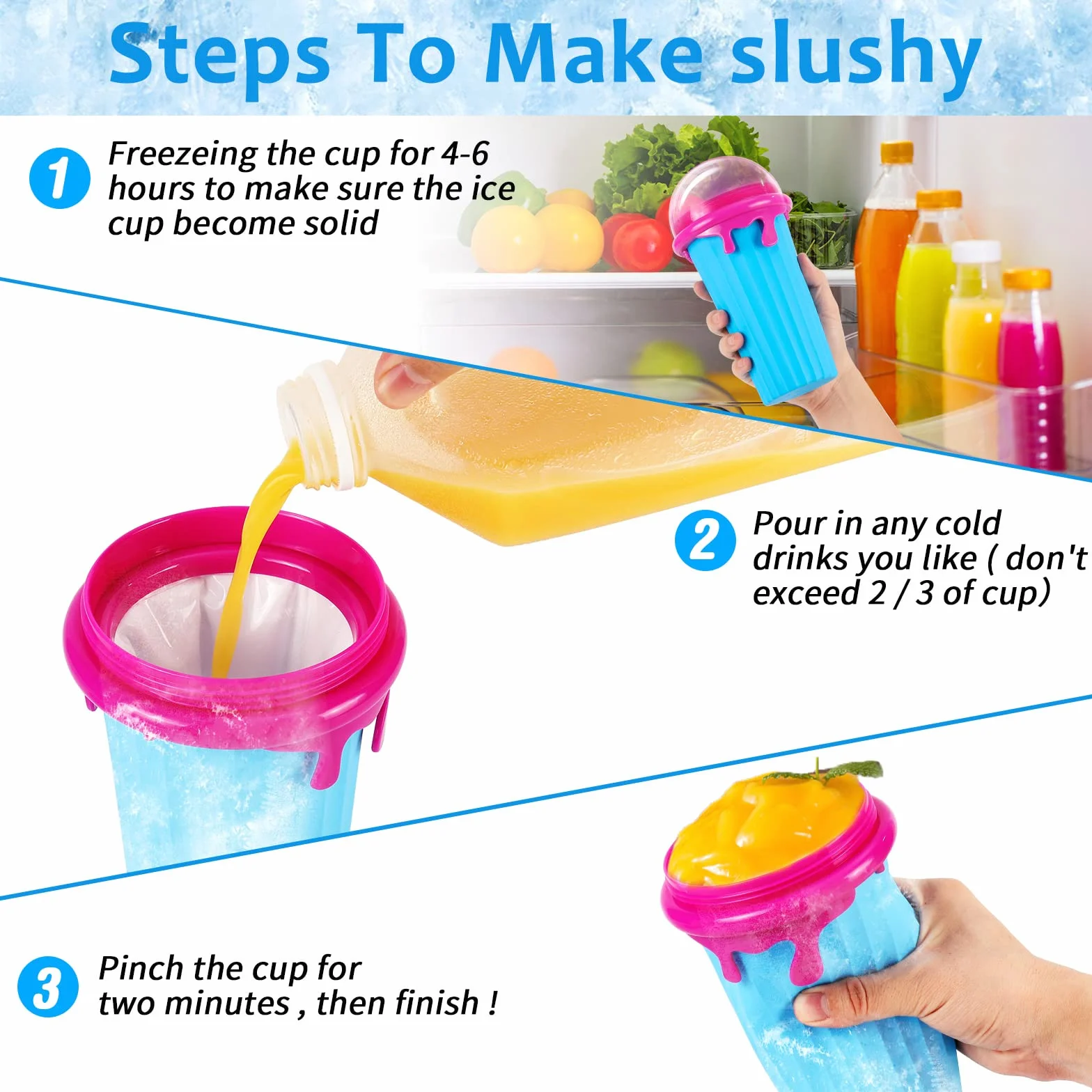 Glovios 500ML Slushy Maker Mug z Silikonu, Szybko Mrożący Kubek na Slush, DIY Koktajle Mleczne Lody