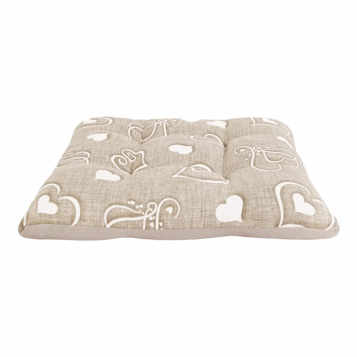 SaRani Coprisedia 6 Cuscini Sedia Double Face Quattro Punti Imbottiti Fantasia Cuore Cotone Beige