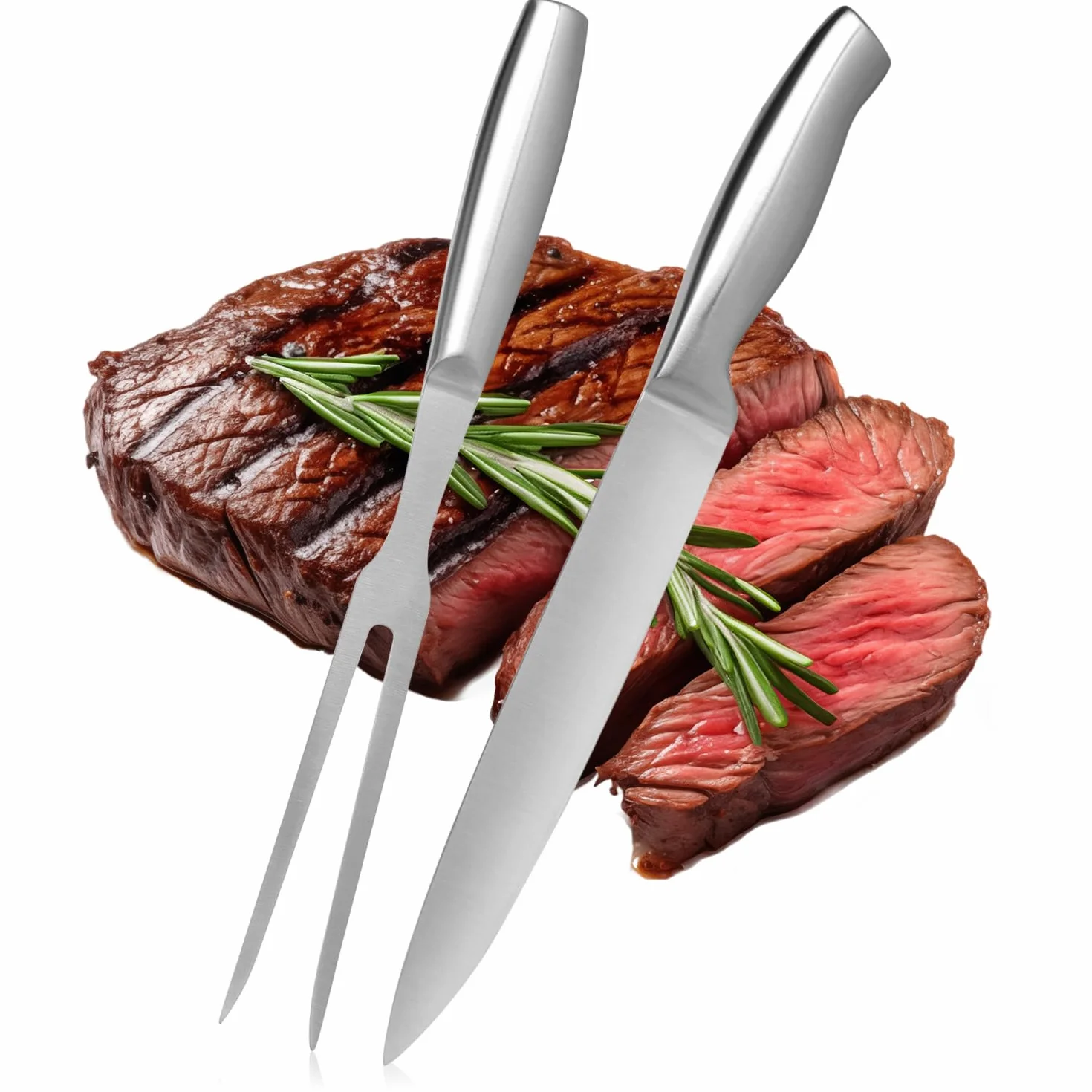Set da intaglio da 2 pezzi - Utensili per barbecue in acciaio inossidabile - Coltello da carne e forchetta da carne - Forchetta per arrosto - Accessori da cucina