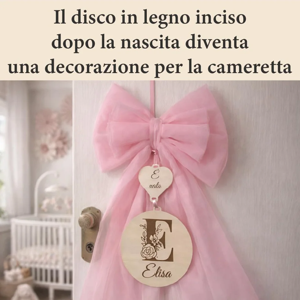 Fiocco Nascita Personalizzato con Nome inciso su Legno – Made in Italy – Fiocco Porta Ospedale