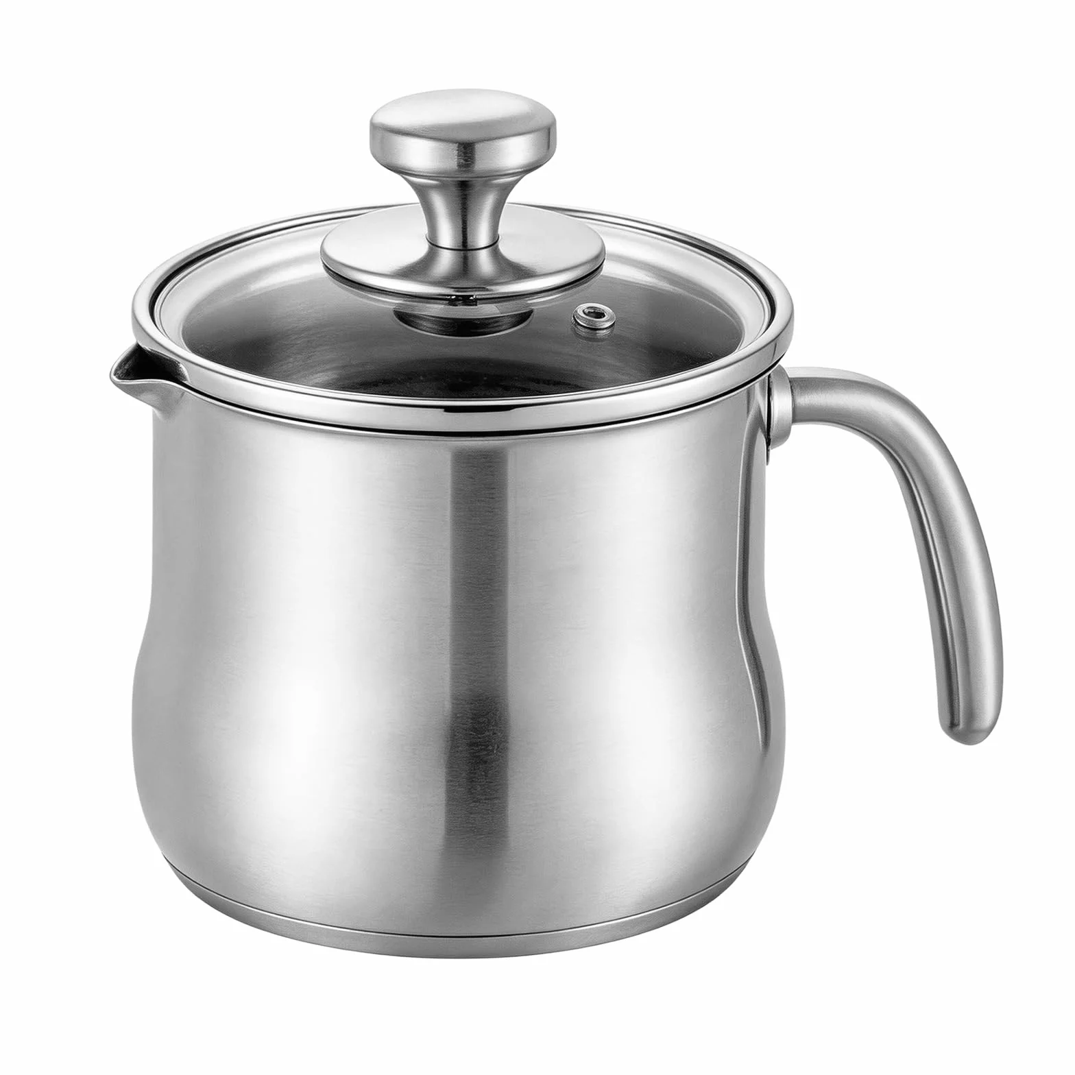 2L Pentola per latte in acciaio inossidabile con coperchio in vetro e beccuccio, pentola a induzione con manico, pentola per cottura a bagnomaria e pudding, pentola per scongelare adatta per gas