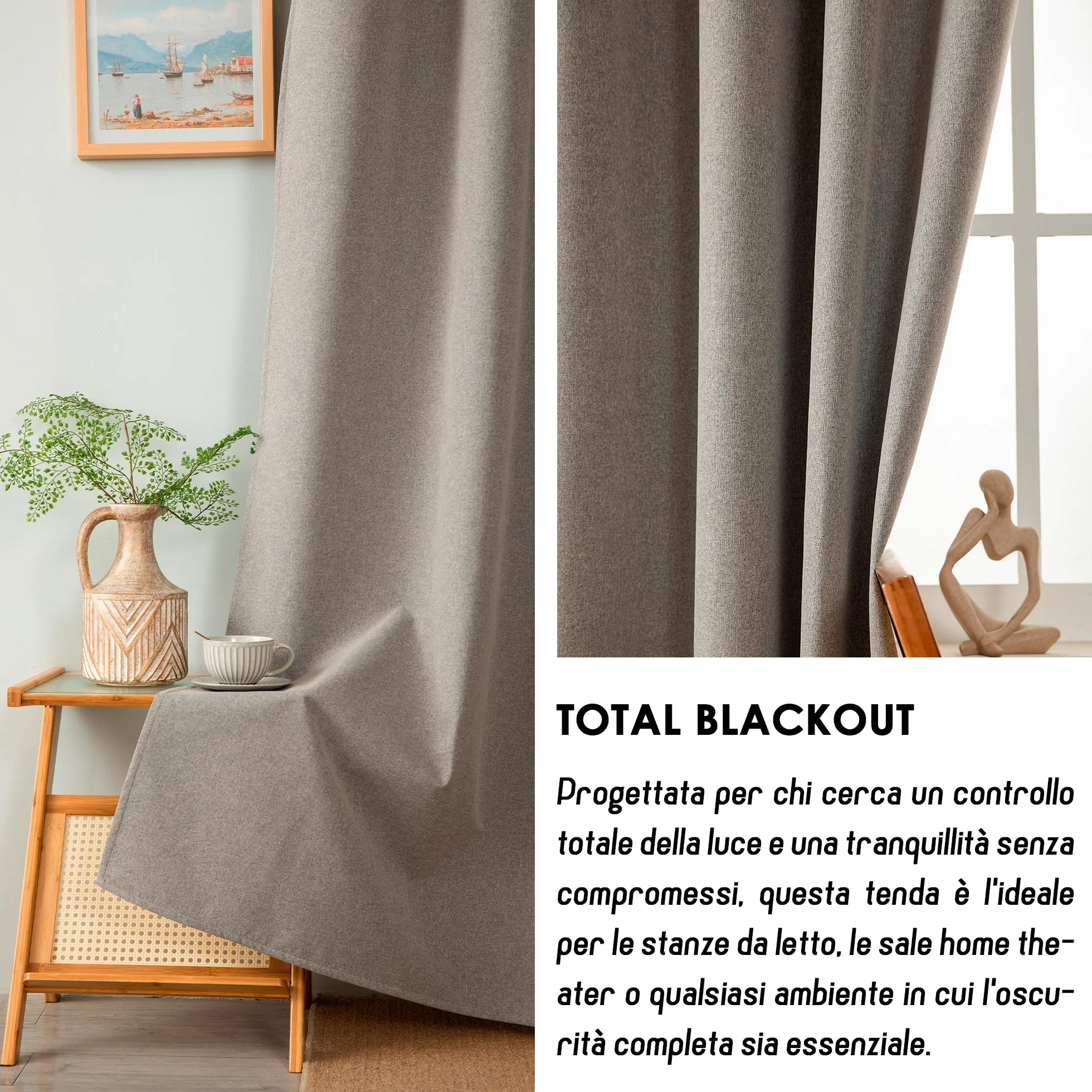 GIRASOLE HOME Tende Barbados Termiche Totalmente Oscuranti 2 Pannelli 55x130cm Tasca Tortora