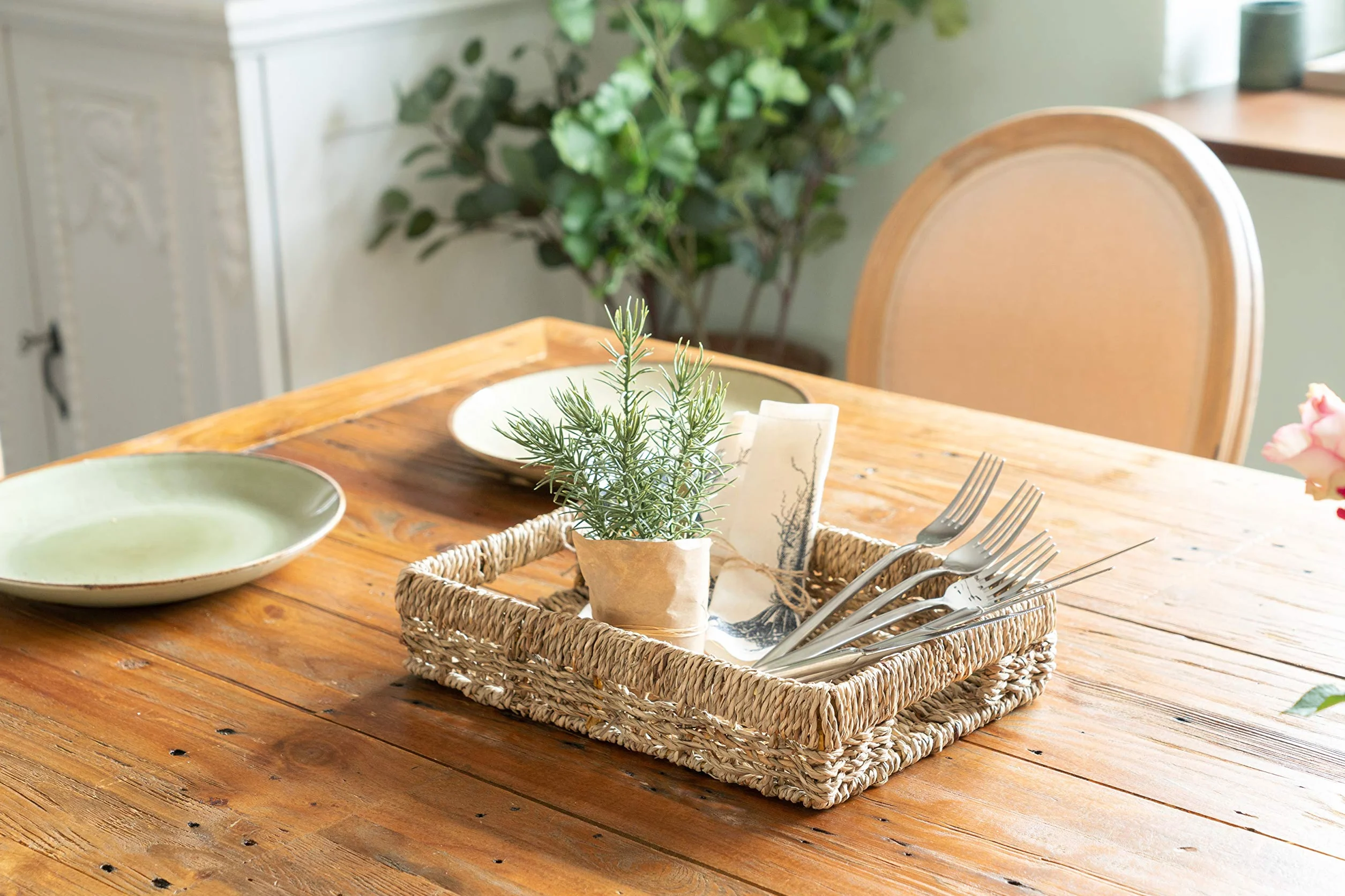 Decorasian Cestino Portaoggetti Rettangolare Intrecciato in Zostera Vassoio