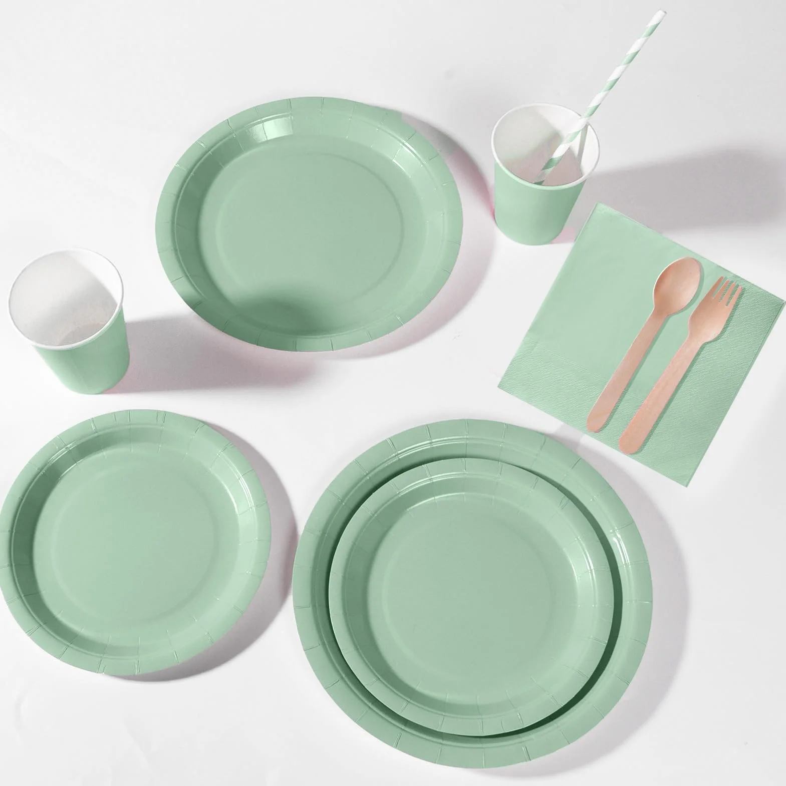 Stoviglie per Feste 169 Pezzi Verde Salvia Set Include Piatti Tazze Tovaglioli - 24 Ospiti