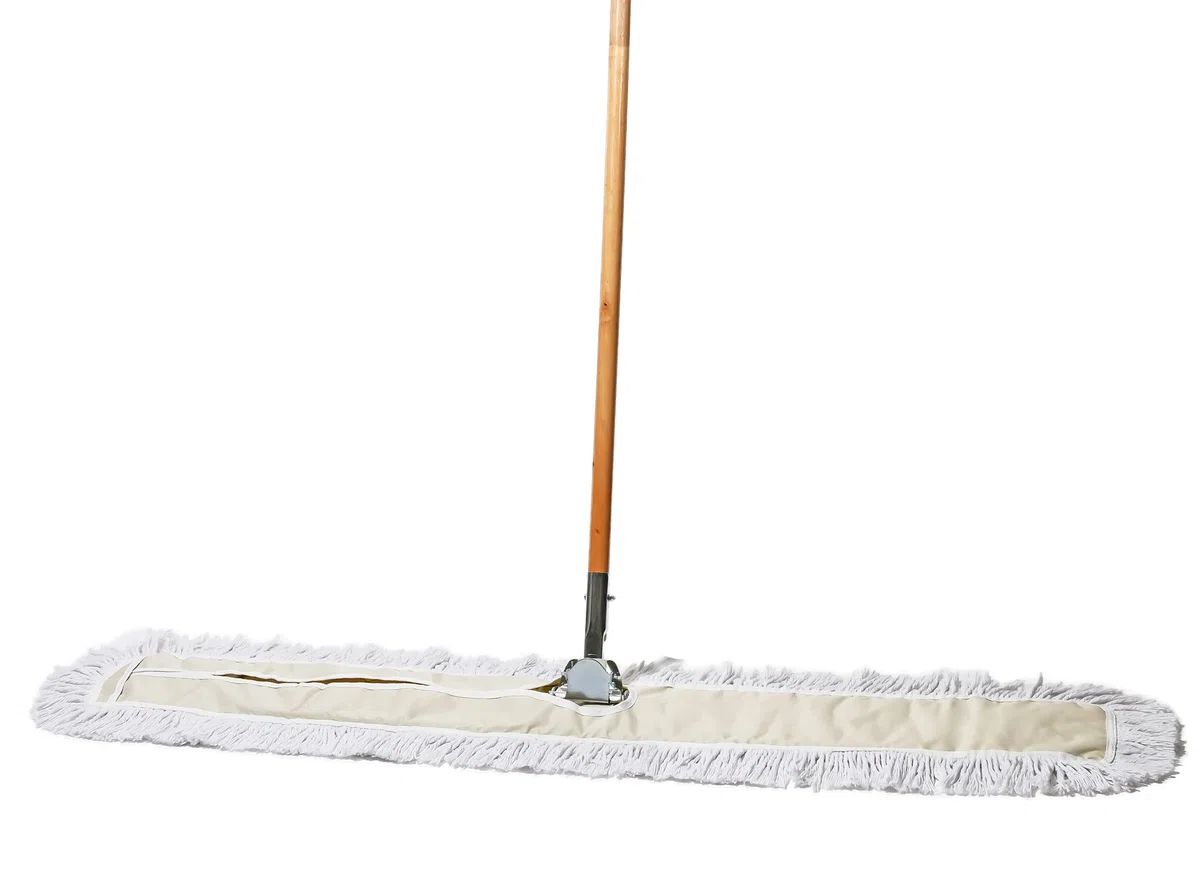 Mop e spazzatrice per pavimenti, 48 pollici. Mop antipolvere per pavimenti in legno, testa di mocio in cotone, manico in legno, mocio industriale a secco per la pulizia dei pavimenti e