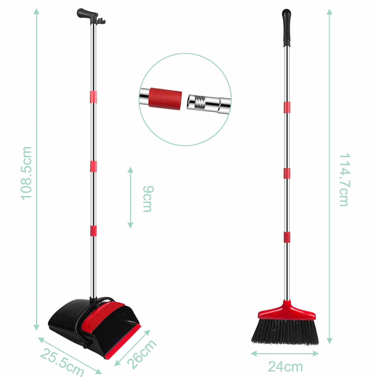 Set di scope e paletta, con pettine, spazzatrice verticale e paletta combo, set classico, paletta pieghevole, per tenda, casa, ufficio, lobby, terrazza