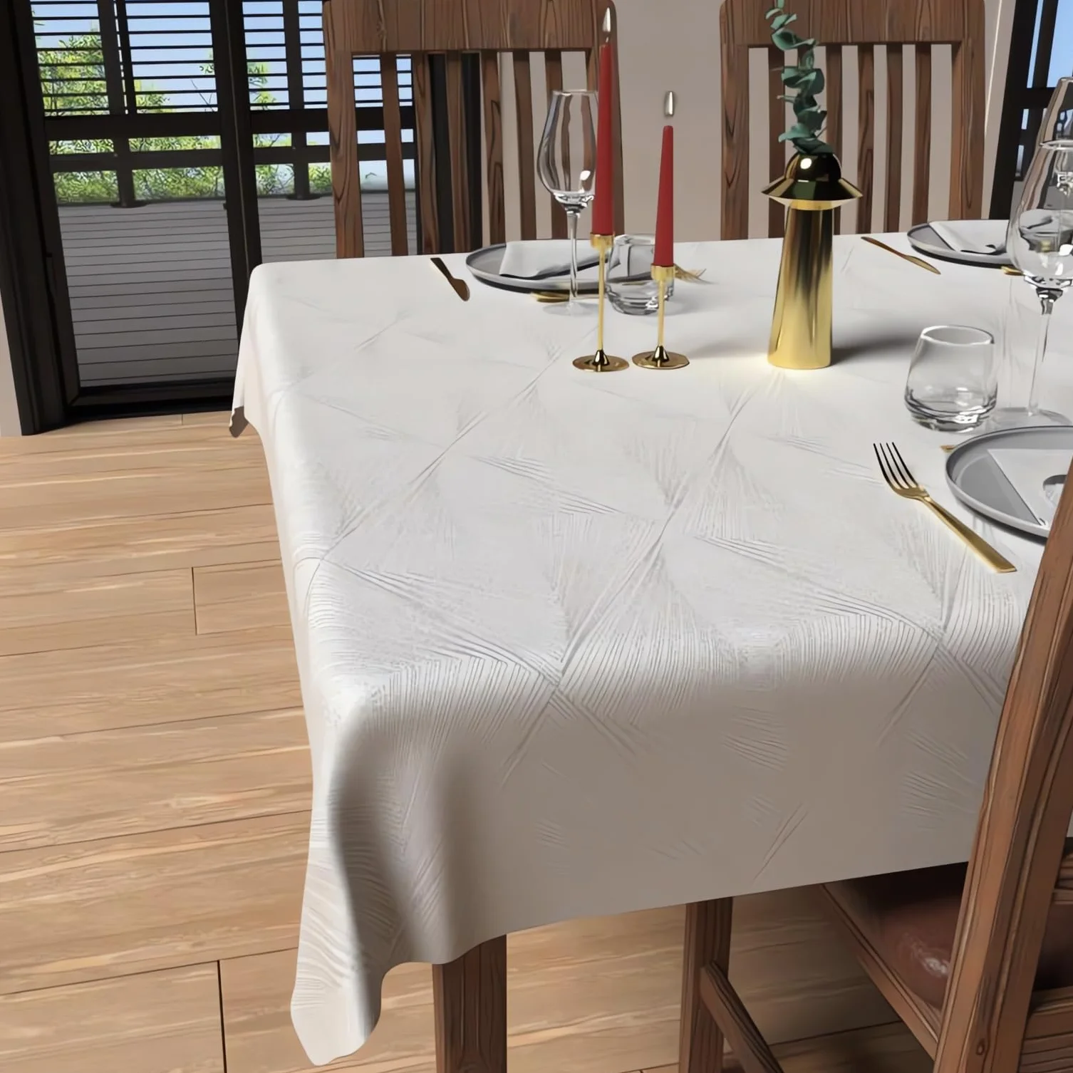 Soleil d'ocre, Luxury Tovaglia Rettangolare Antimacchia 150x250 cm, Poliestere, Bianco
