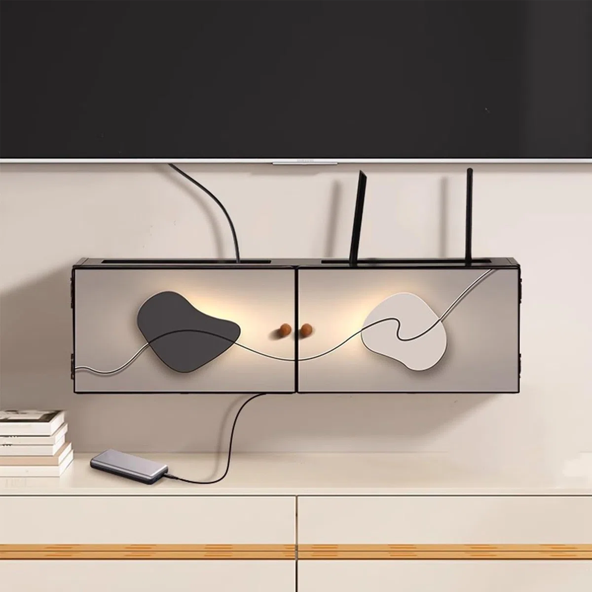 Scatola portaoggetti per router WiFi, modem rack e striscia di alimentazione per gestione dei cavi, elegante nascondiglio per soggiorno e camera da letto