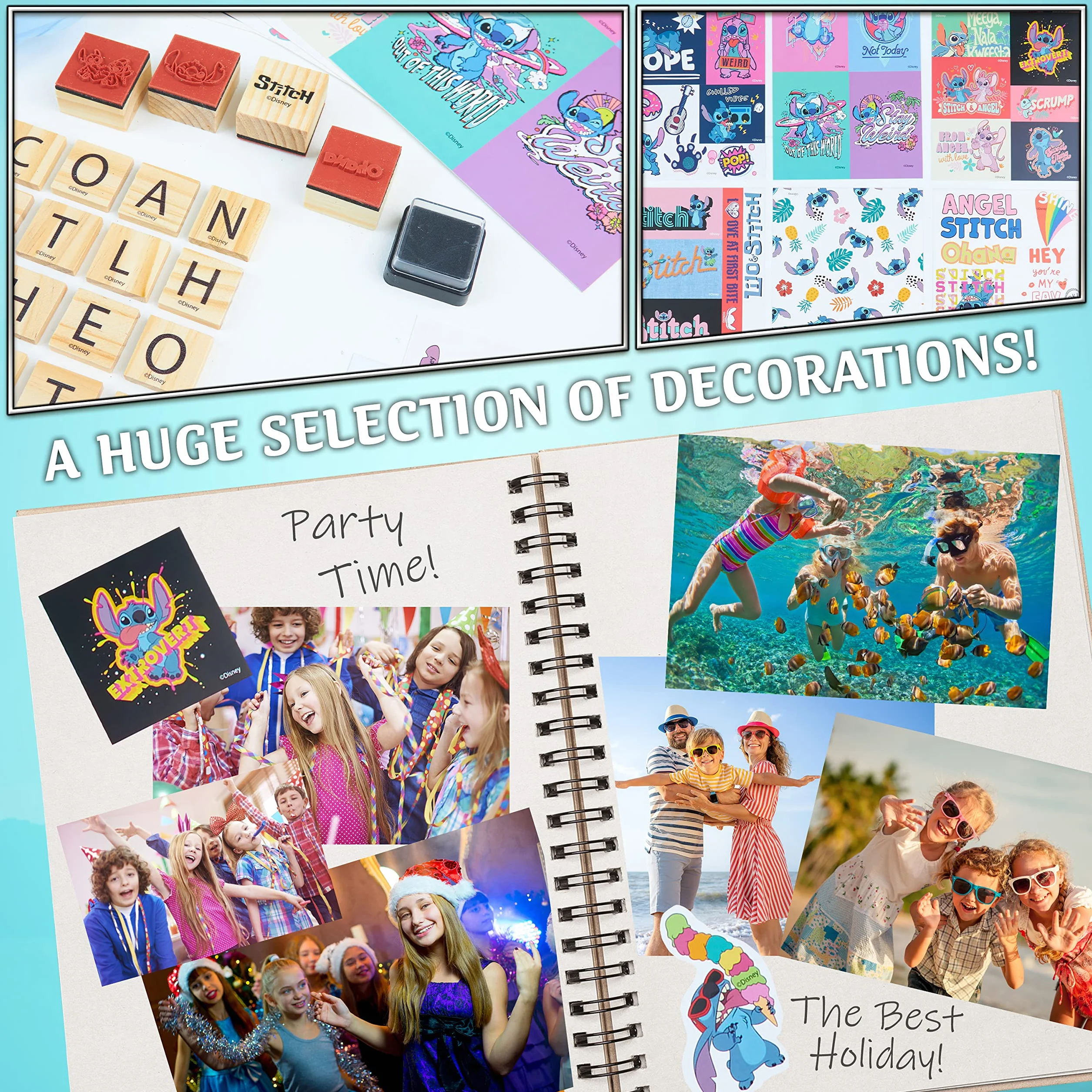 Disney Stitch Scrapbooking Kit, Album Fotografico Fai da Te Bambina Ragazza con 50 Accessori, Cancelleria, Stickers