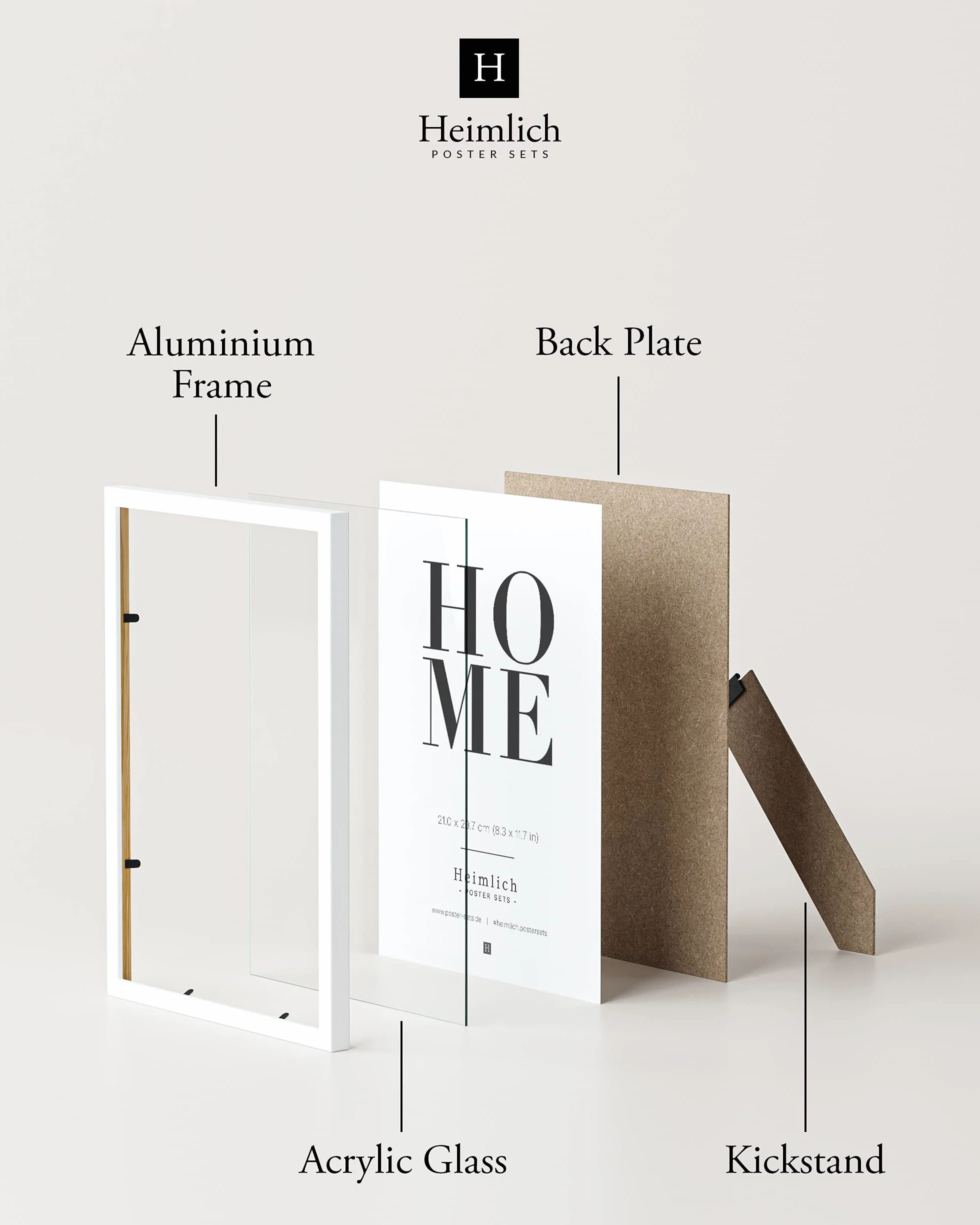 Heimlich Cornice A4 21x30 cm Legno di pino Bianco Confezione da 2 Cornici per certificati diplomi