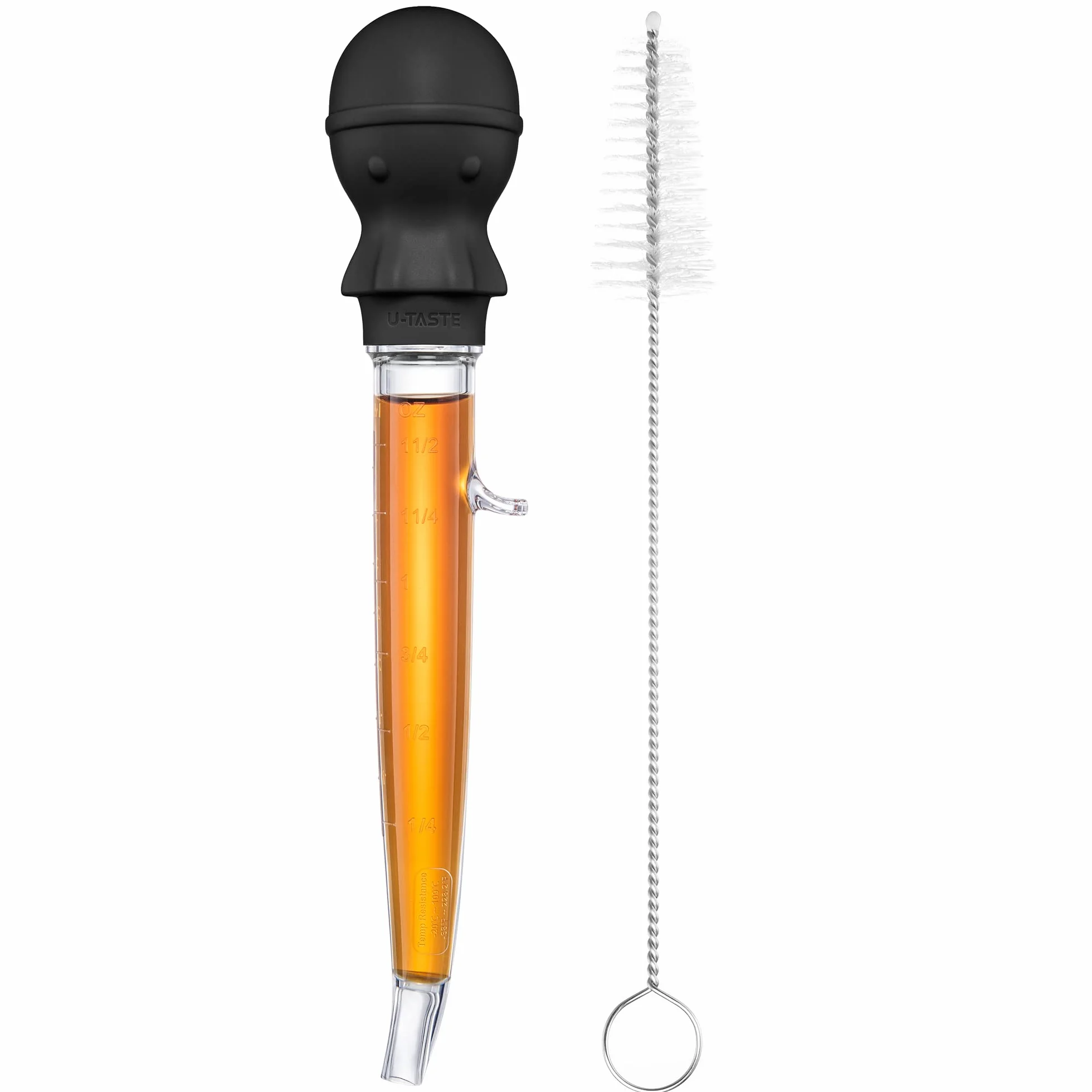 U-Taste Grande Baster per Tacchino Angolato 109℃ Resistente al Calore Pipetta per Grasso di Carne in Tritan con Bulbo di Polpo in Silicone 44 ml Nero