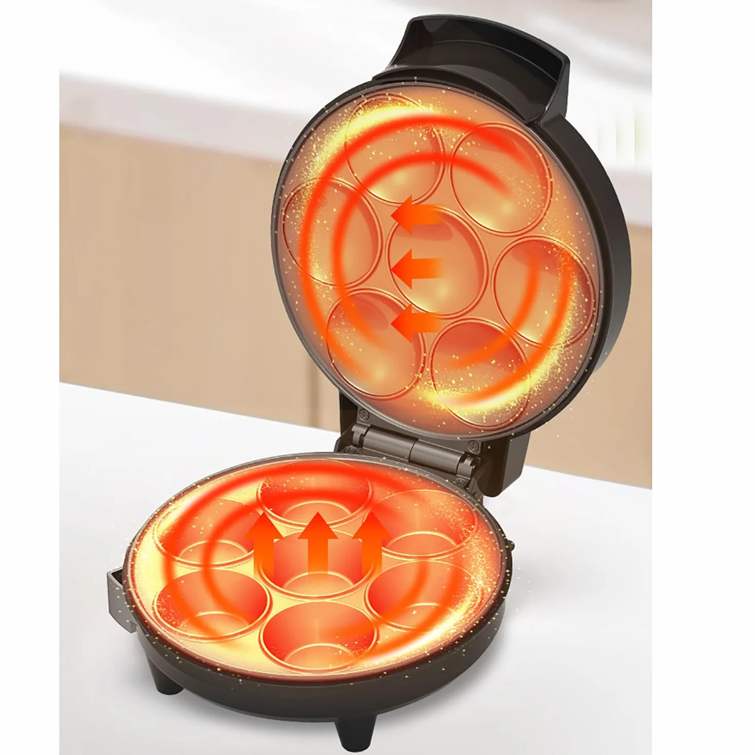 Macchina per cupcake elettrica 1000 W, rivestimento antiaderente, riscaldamento su entrambi i lati per 7 cupcake