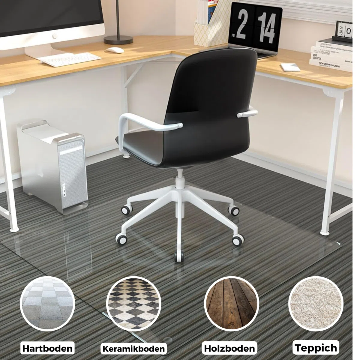 Artwelt Tappetino trasparente per Sedia Office Tappeto 1.5mm Tappetino Protettivo per Pavimento per Casa e Ufficio Antiscivolo Disponibile in Dimensioni Personalizzate (100cm X 90cm)