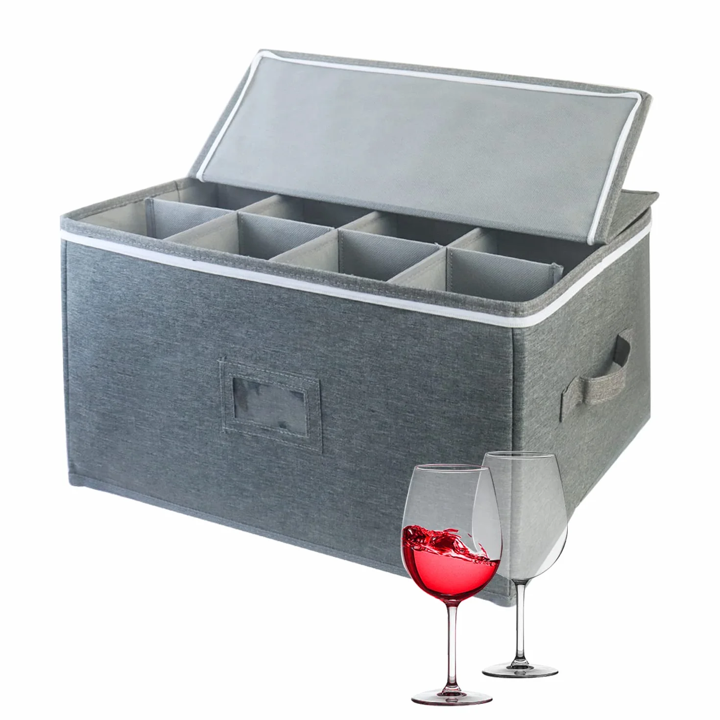Boczif Wine Glass Storage Boxes, Stemware Storage Chest Boxes with Dividers, Glassware Storage Containers Holds White Wine Glasses, Champagne Flutes, Crystal, Drinkware