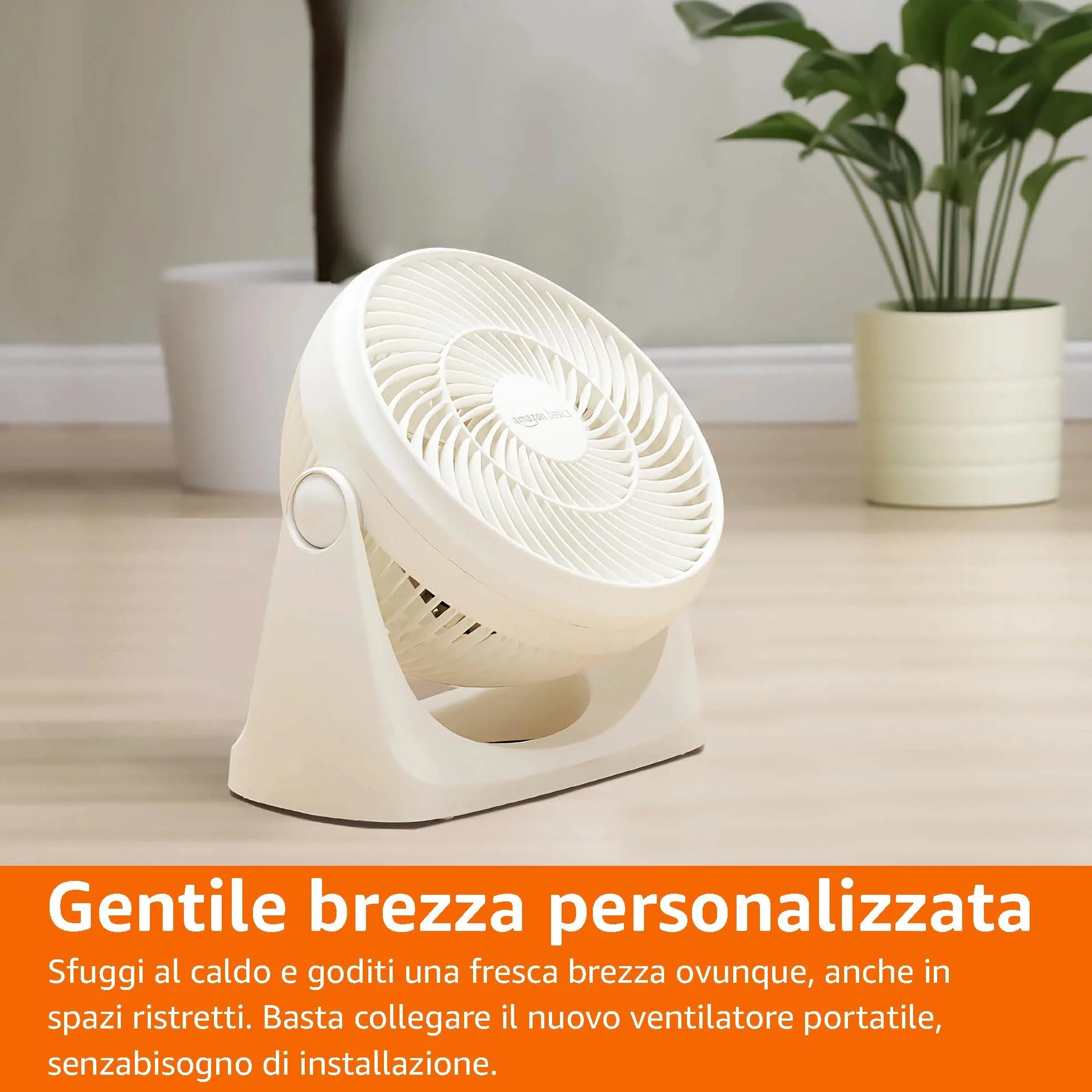 Amazon Basics Ventilatore da tavolo portatile, 18 cm, raffreddamento silenzioso, 3 impostazioni di velocità, inclinazione variabile a 90°, Bianco, 15,49 x 27,3 x 27,69 cm