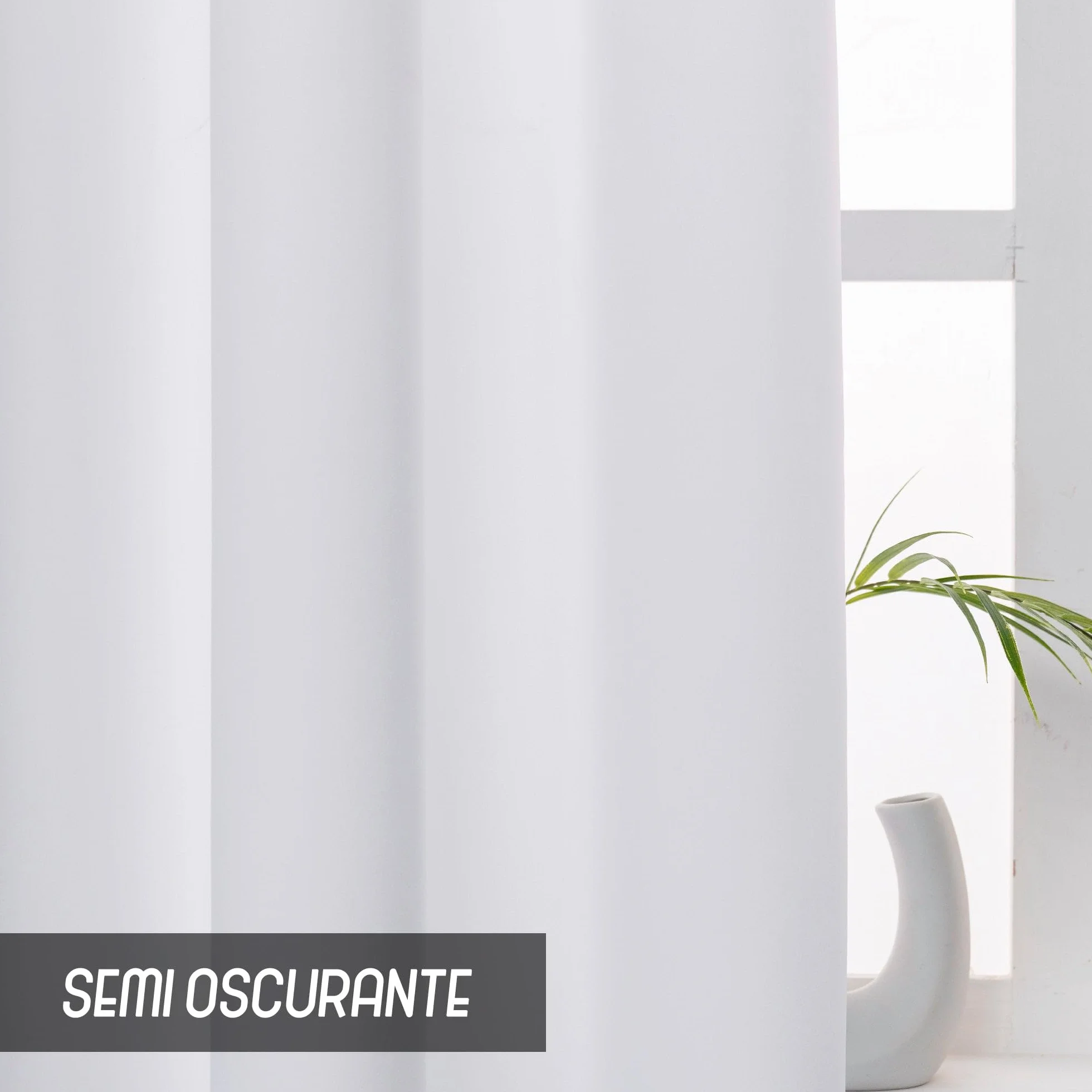 GIRASOLE HOME Coppia Tende Fiji Bianche Semi Oscuranti Termiche Morbide Tinta Unita 2 Pannelli da 55x220cm con Tasca, Bianco
