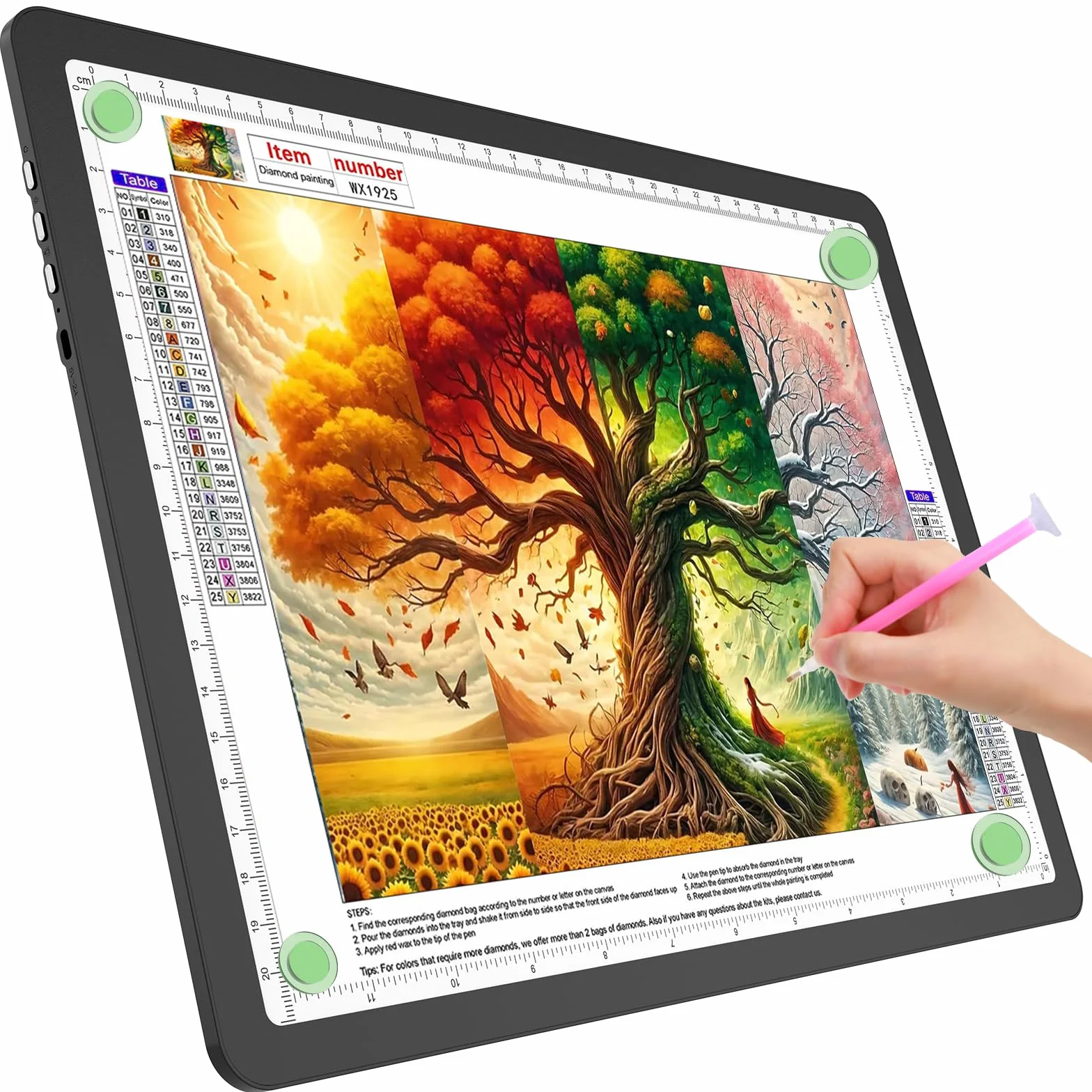 TOHETO Tavolo luminoso A4 per pittura con diamanti, blocco luminoso magnetico super luminoso con pulsanti laterali, scatola luminosa per tracciatura e disegno, tavolo luminoso cablato per schizzi