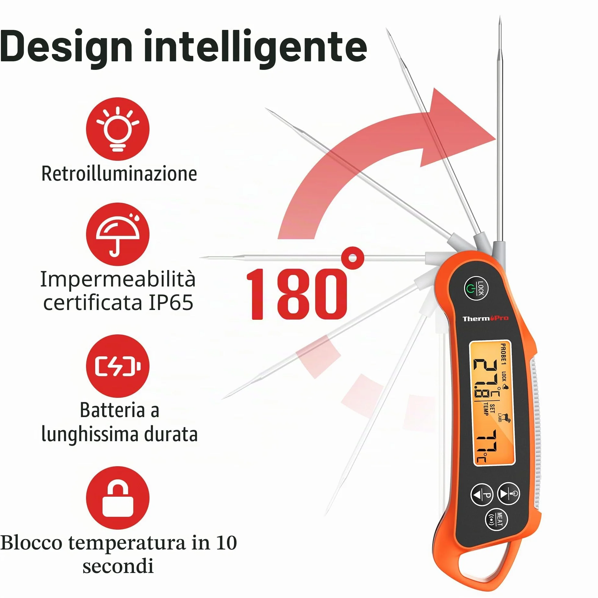 ThermoPro TP710 Termometro Cucina per Carne con Lettura Istantanea, Termometro Barbecue Impermeabile 2-in-1 con Doppia Sonda e Display a Doppia Temperatura per Forno, Grigliate, Affumicatore