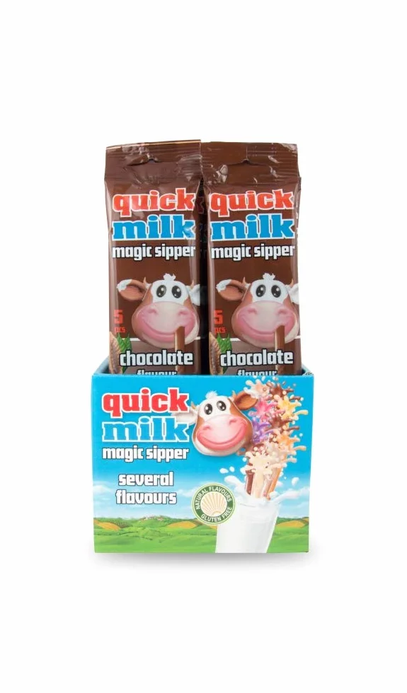 Quick Milk Cannucce Aromatizzate al Cacao per Latte, Espositore n. 20 pacchetti da 30 gr l'uno, 5 unità per paccchetto (100 unità in totale)