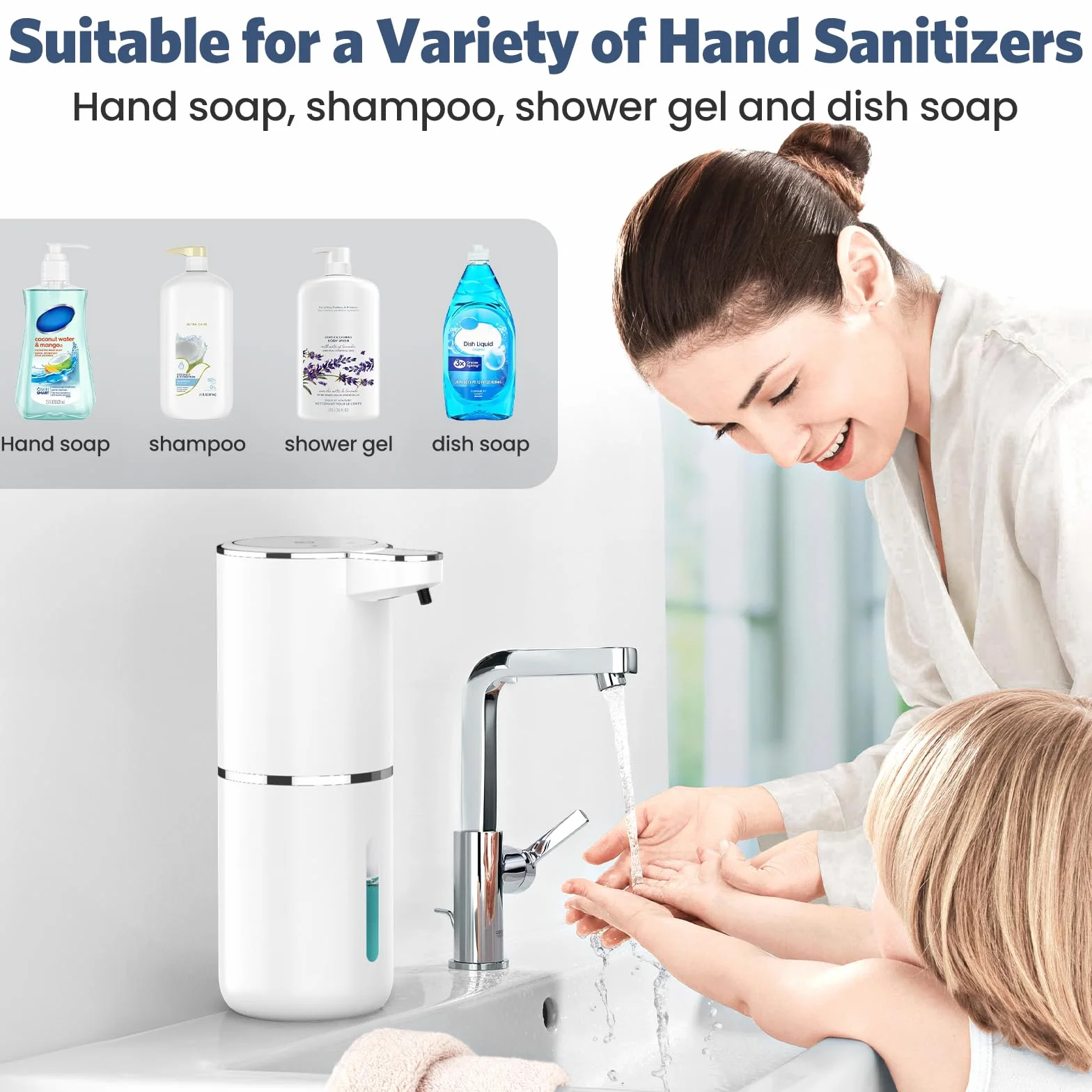 Dispenser Sapone Automatico, 380 ml Dispenser Sapone Bagno con Sensore di Movimento Infrarossi, Parete, Ricaricabile Tramite USB, Impermeabile IPX5, Adatto per Cucina, Bagno