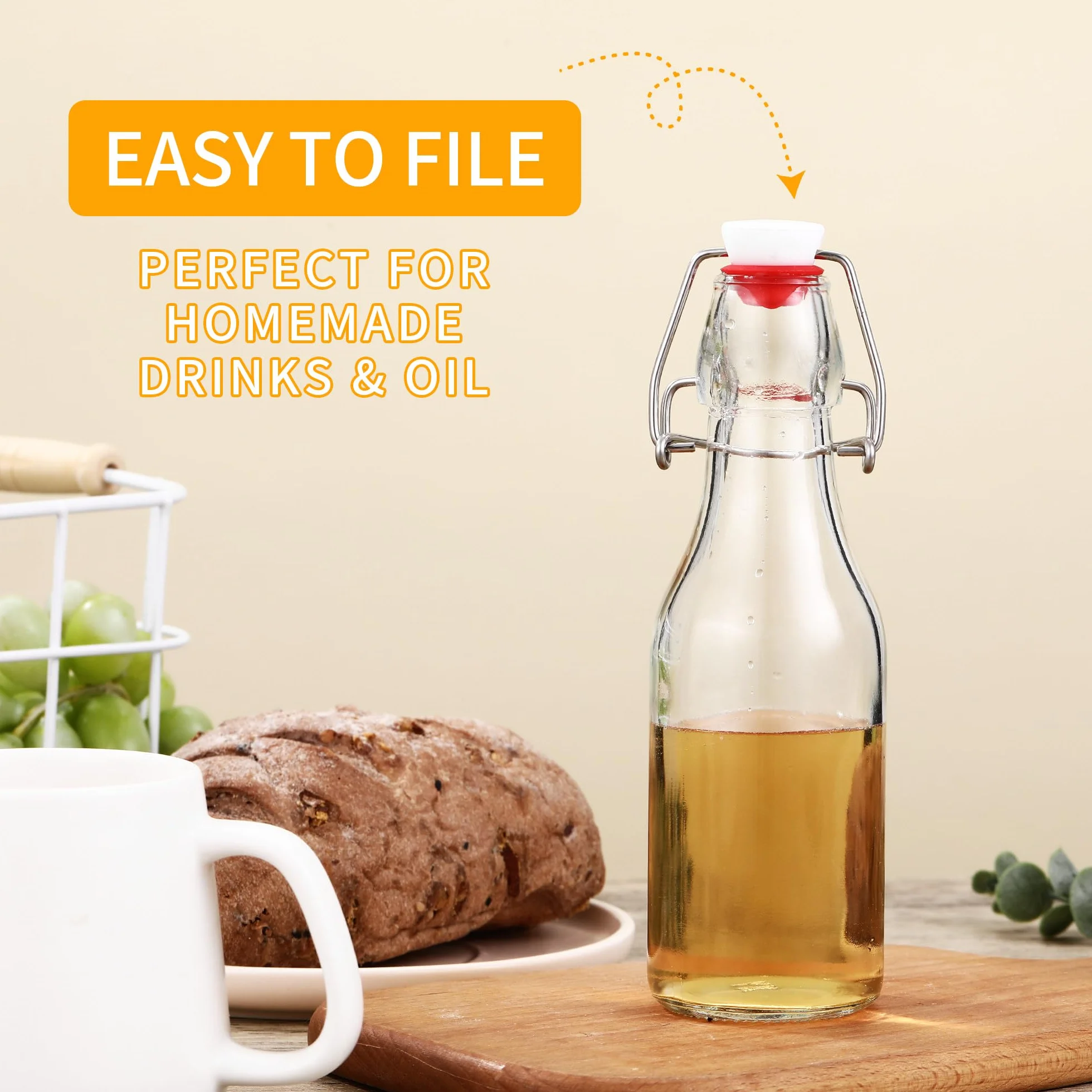 Bottiglie in Vetro da 250ml con Tappo Ermetico Set da 10 Riutilizzabili per Birra Olio Succhi