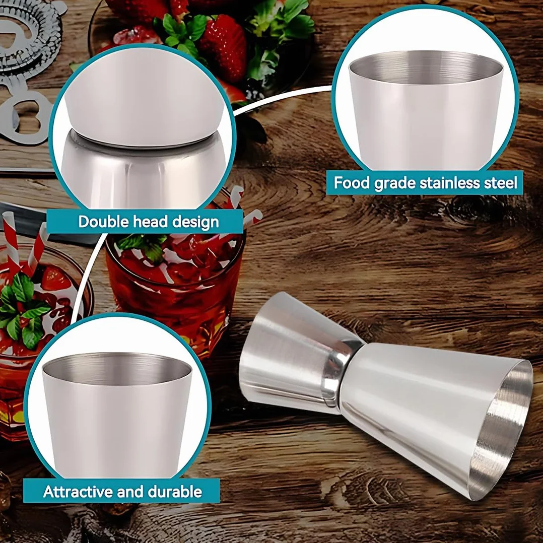 Misurino Doppio per Cocktail,Misurino Doppio per Cocktail 30ml /60ml Stile Giapponese 2 Cucchiaini Bar In Acciaio Inox Attrezzatura Per Bar,Discoteche,Party, Feste, Cocktail, Shaker (Argento)