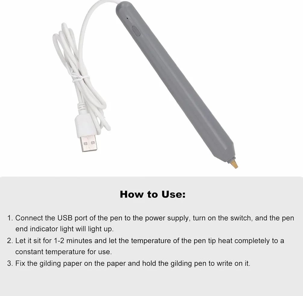 Usb Hot Foil Pen, Riscaldamento Elettronico Hot Melt Foil Stamping Penna Goffratura Con 4X Pen Tip + 1X Foil, Foil Quill Starter Kit, per Scrapbooking Artigianale, Gift & Card Making(Argento)