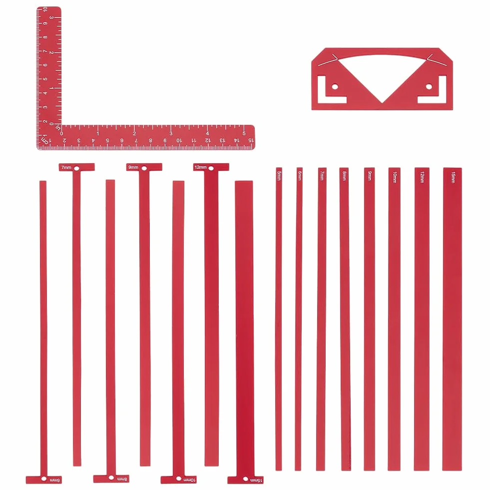 UNICRAFTALE Set di righelli flessibili in acrilico per rilegatura, confezione di rilegatura, rilegatura rossa, semplice per scrapbooking, 18 pezzi, Righelli a forma di T, per rilegare libri, album di