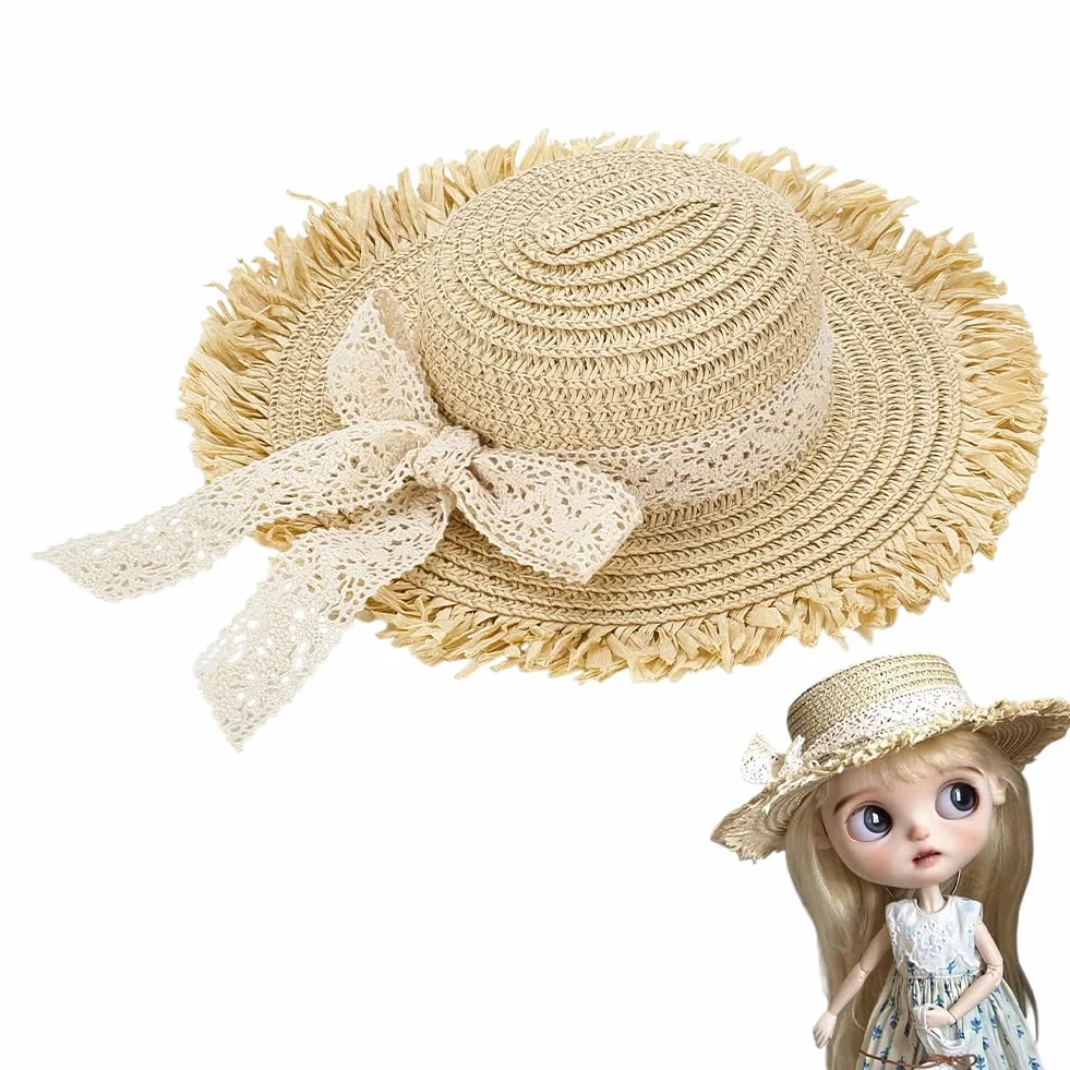 FINGERINSPIRE Cappelli di Paglia 87.5mm Beige Fiocco Bianco Decorazioni Cowboy Berretto Intrecciato Fai da Te