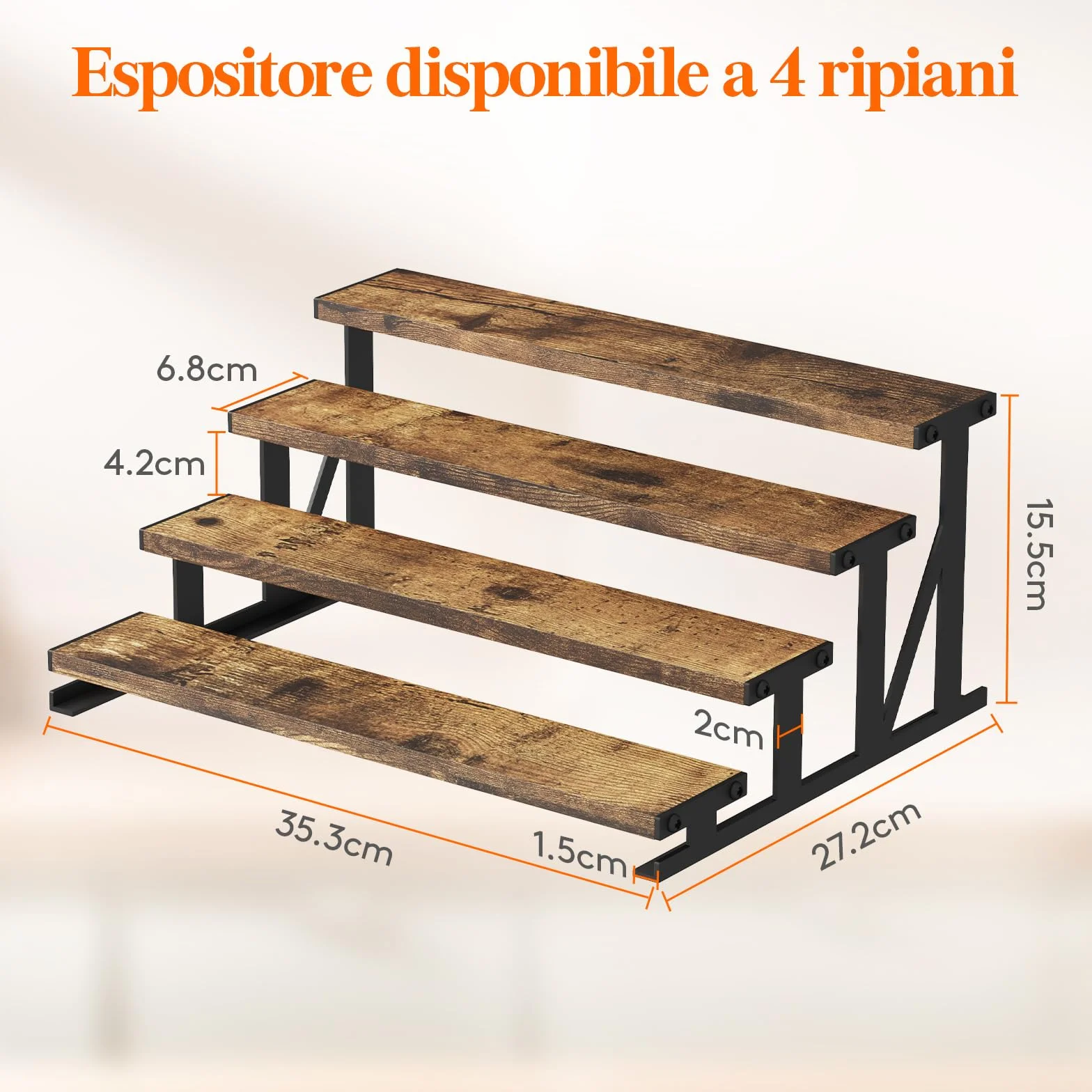 Lifewit Porta Profumi in Legno, Espositore Profumi con Supporto in Metallo, Espositori a Scaletta per Bagno, Camera, Salotto, Marrone Rustico, 4 Livelli, 1 Confezione, 35 cm