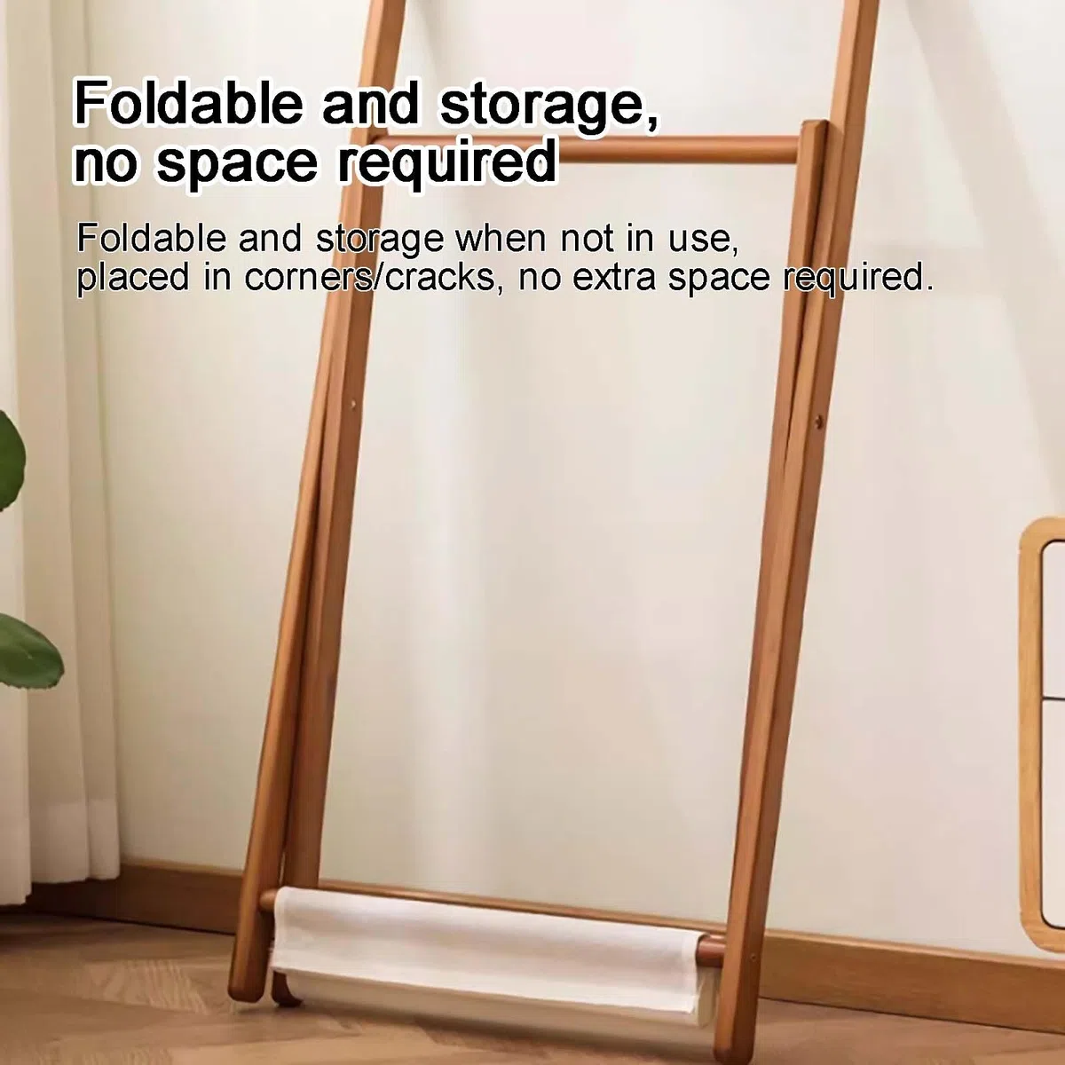 Appendiabiti a doppia asta, appendiabiti pieghevole in bambù, da pavimento, 79 x 114 cm, organizer versatile per abbigliamento e accessori