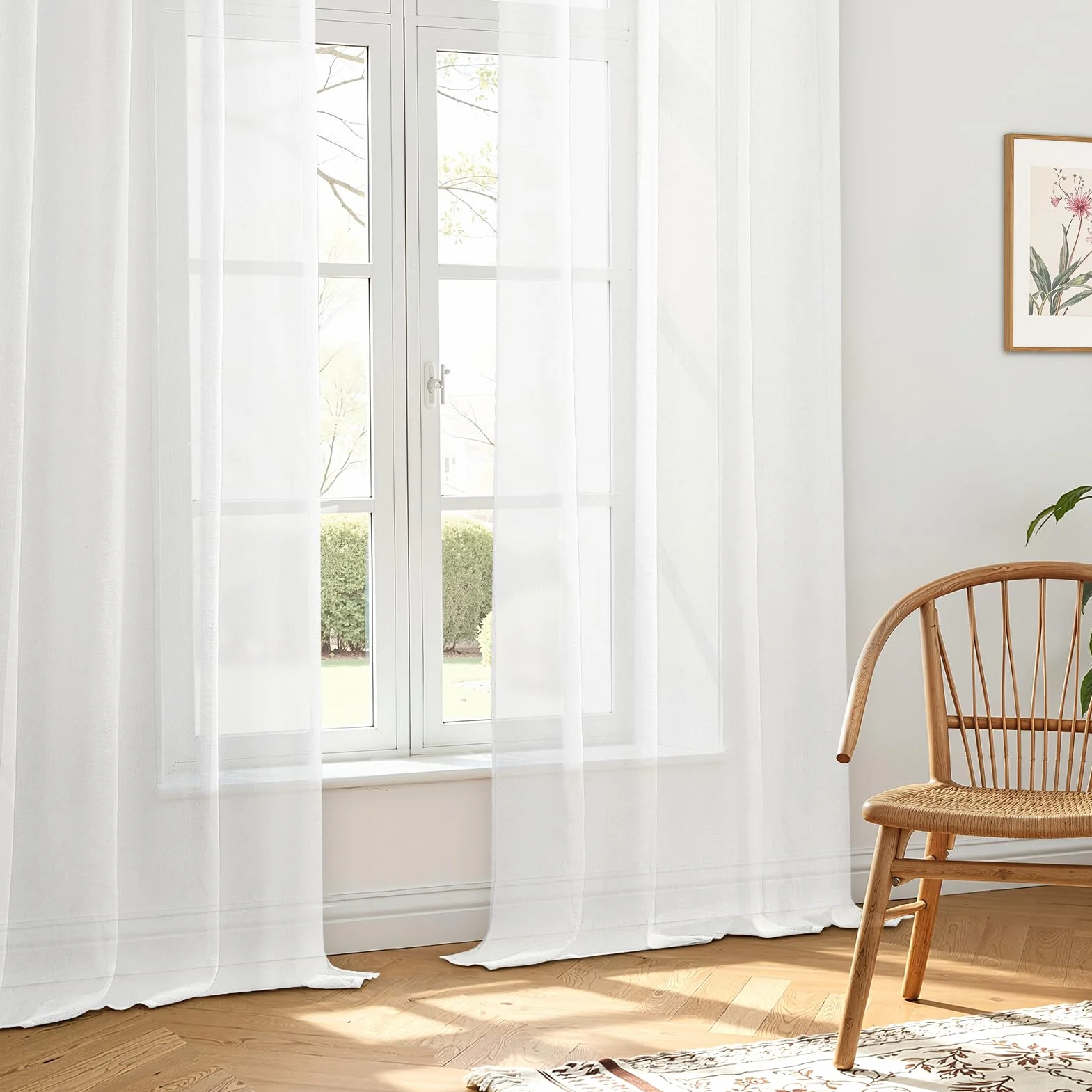 MRTREES Tende per interni Voile Semi Trasparenti Bianche 2 Pezzi con Occhielli 140x260 CM Tenda a Panello Tende Leggere Morbida per Camera da Letto e Soggiorno Finestra Moderne