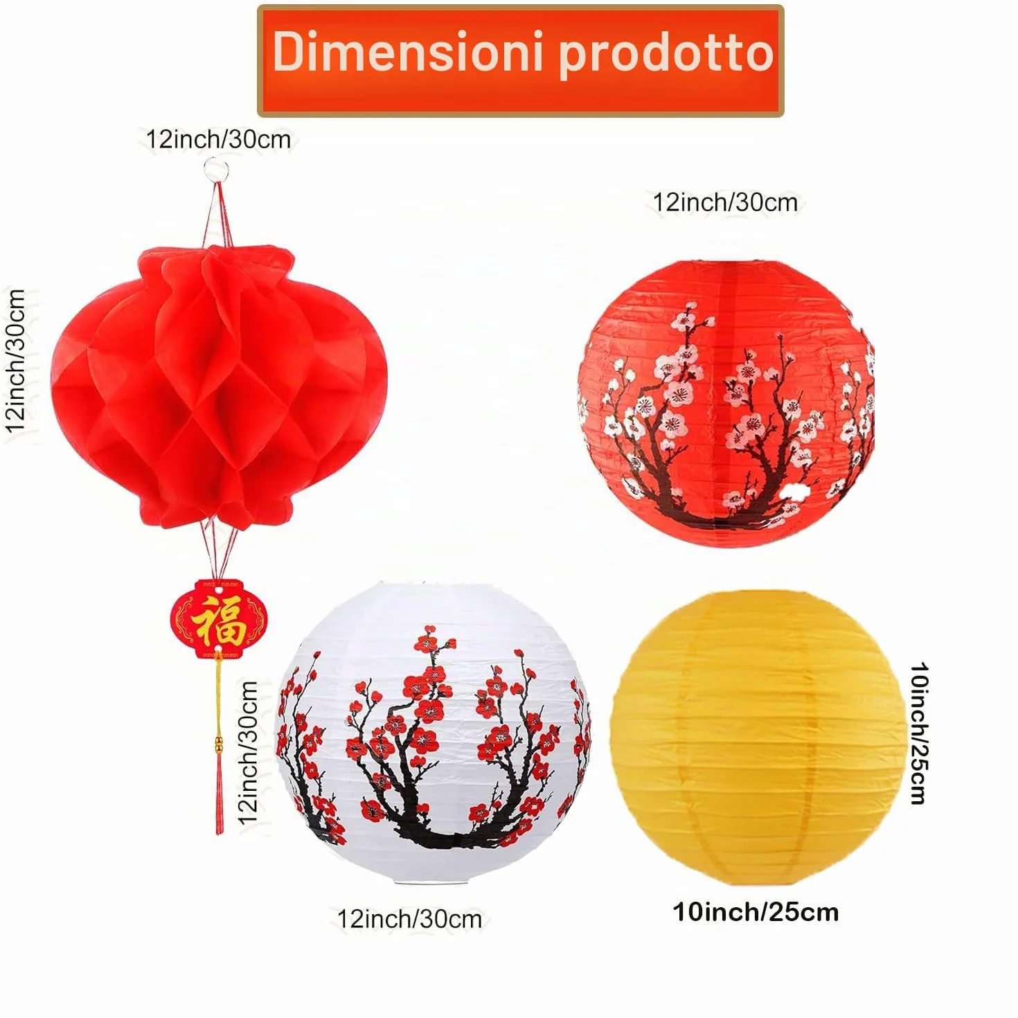 Lanterne di Carta Festival 16 Pezzi Design Ciliegio Rosse