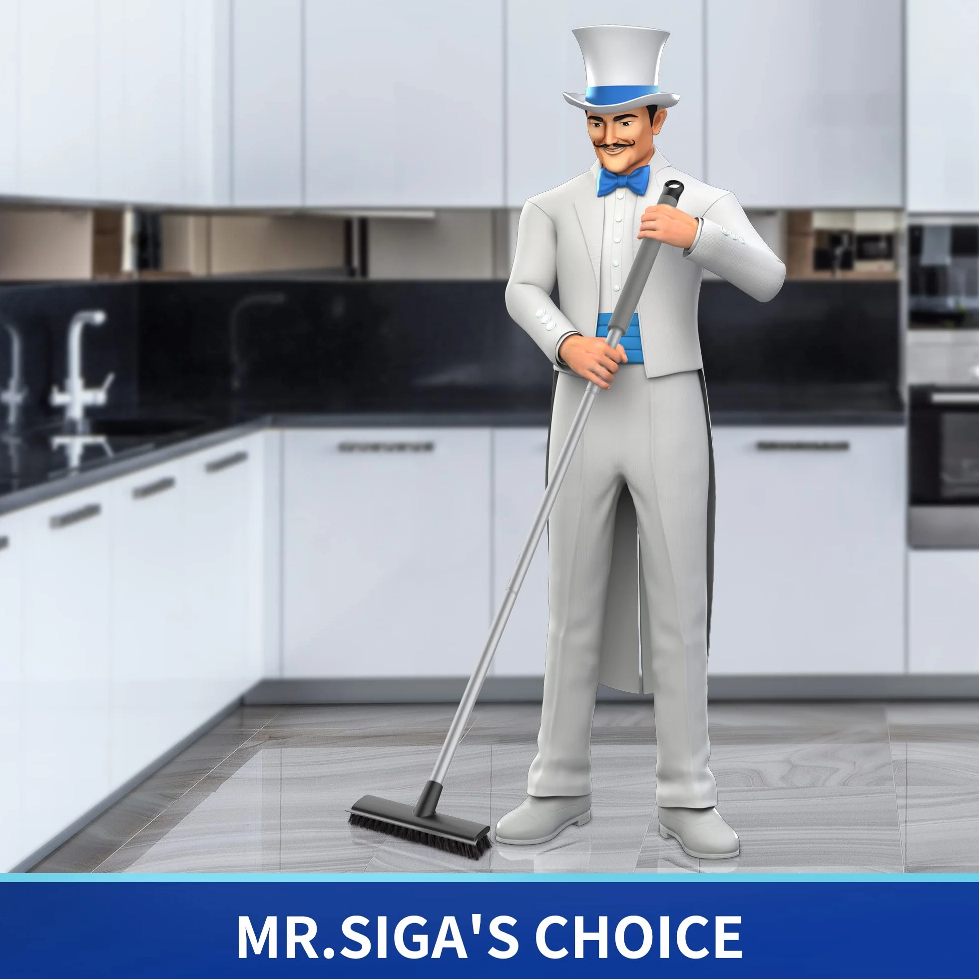 MR.SIGA lavapavimenti con manico lungo, spazzola 2 in 1 con tergipavimento ad acqua per la pulizia di piastrelle, terrazze, bagni, piscine e terrazze, lavapiastrelle con setole rigide