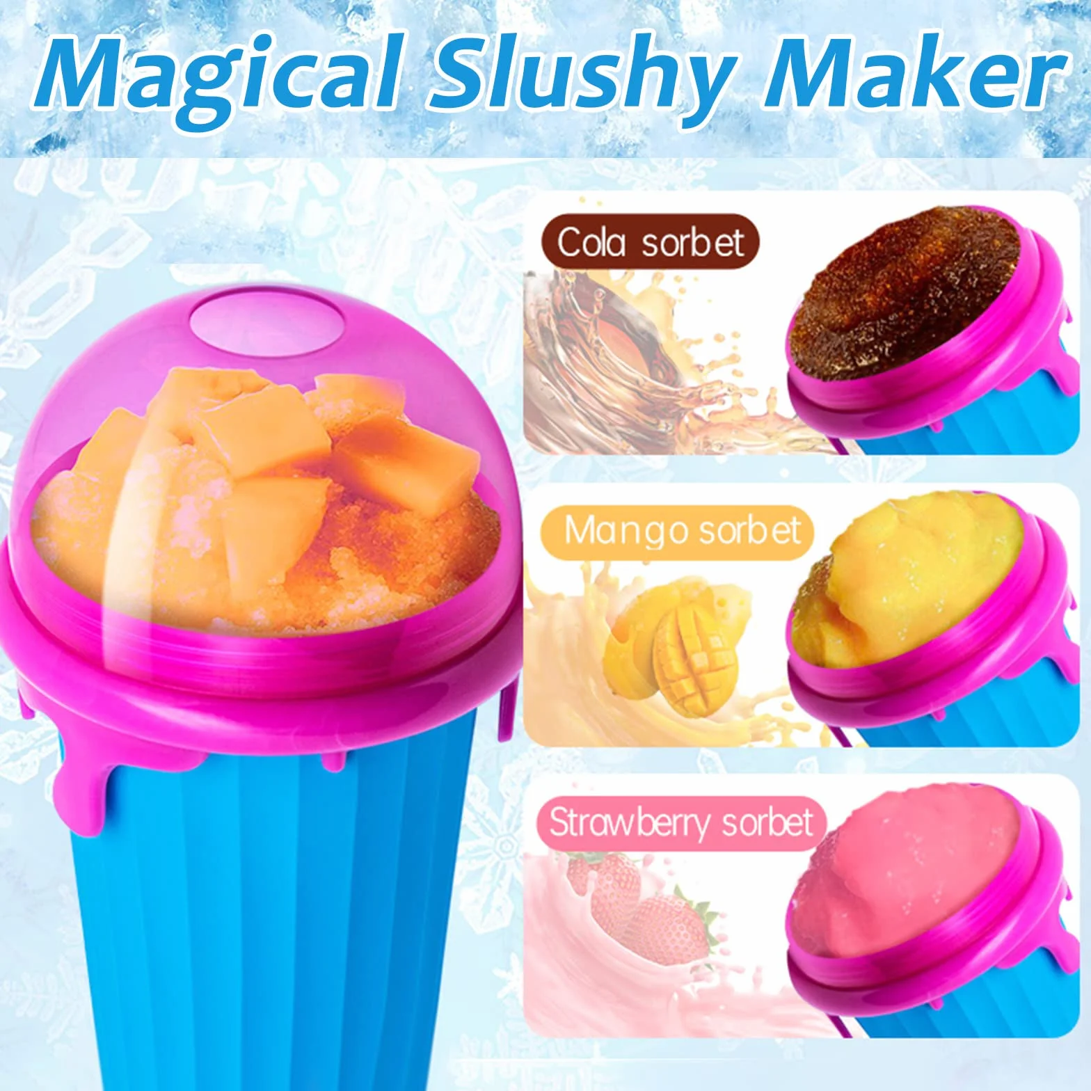 Glovios 500ML Slushy Maker Mug z Silikonu, Szybko Mrożący Kubek na Slush, DIY Koktajle Mleczne Lody