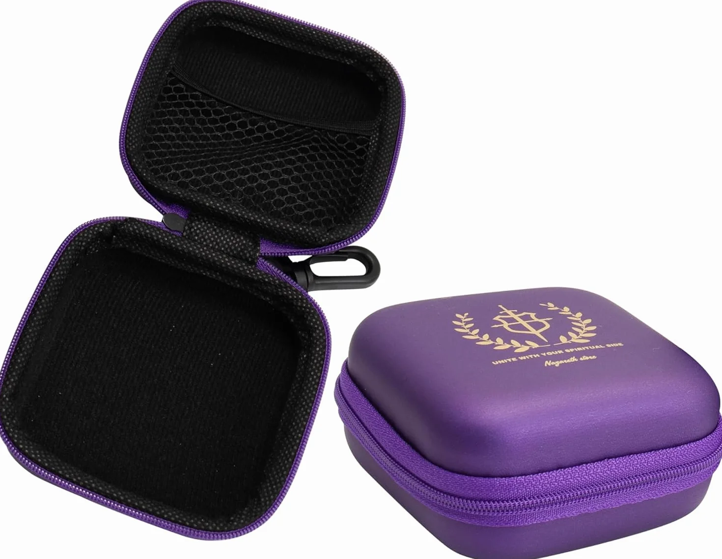Custodia per rosario viola con cerniera e clip, guscio rigido protettivo, custodia da viaggio per rosari cattolici