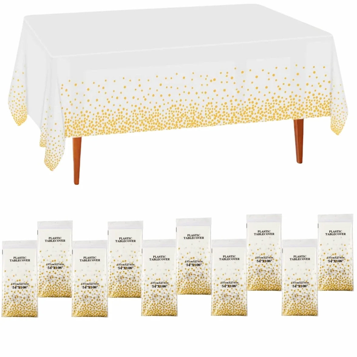 CEILIWEN Confezione da 10 tovaglie bianche e dorate per feste, usa e getta, decorazione per la tavola per feste, 274 x 137 cm (oro bianco-10 confezioni)
