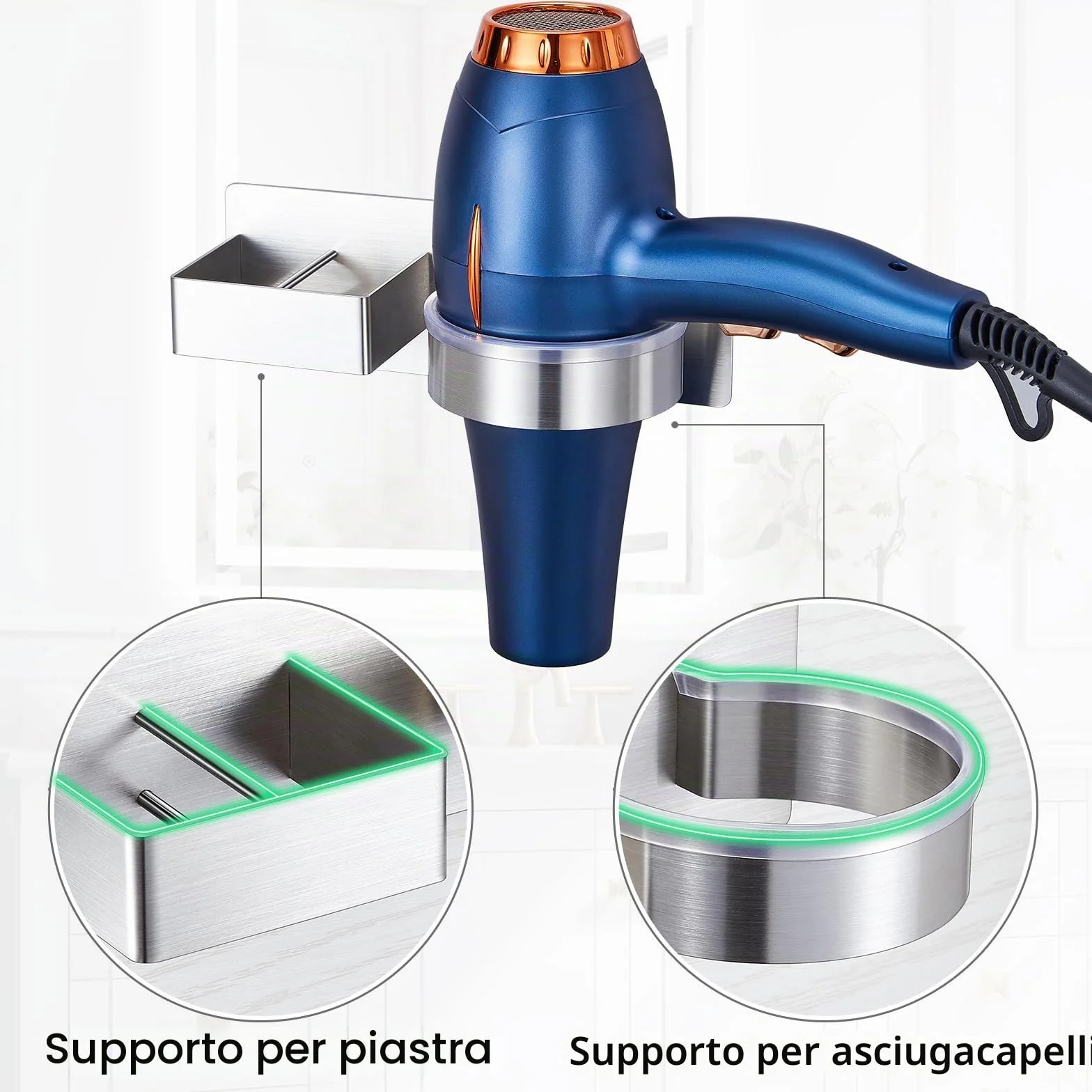 YYBO Porta phon e Piastra, Porta Piastra per Capelli, Porta Phone Bagno da Muro, Porta asciugacapelli da Parete Autoadesivo, Supporto per asciugacapelli per Camere da Letto e Barbiere