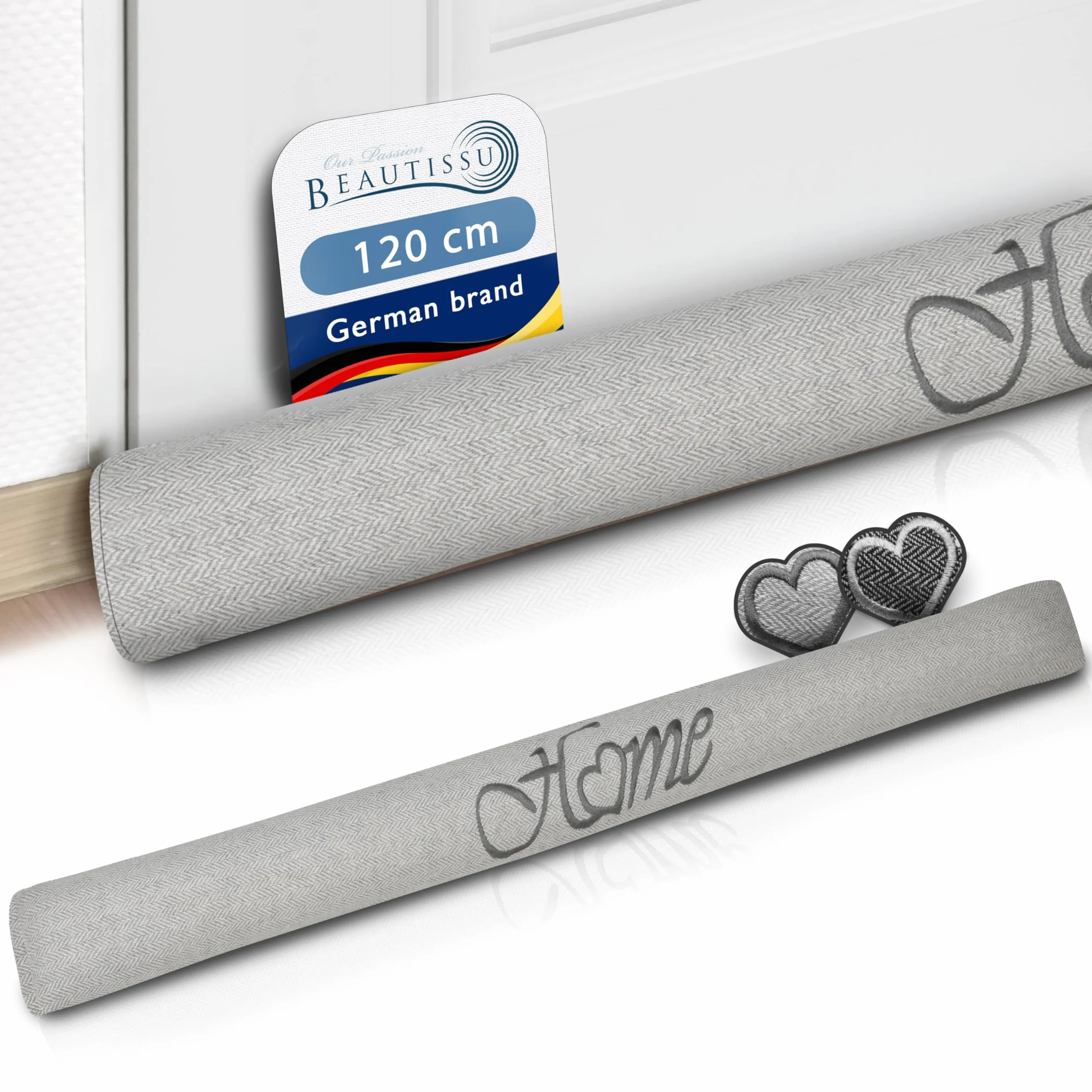 Beautissu Paraspifferi Imbottito per Porta e finestra Tuuli Ho 120cm - 1,2kg - in Poliestere - paraspiffero Universale porte e finestre - paravento sottoporta Isolante - Contro Il Freddo - Grigio